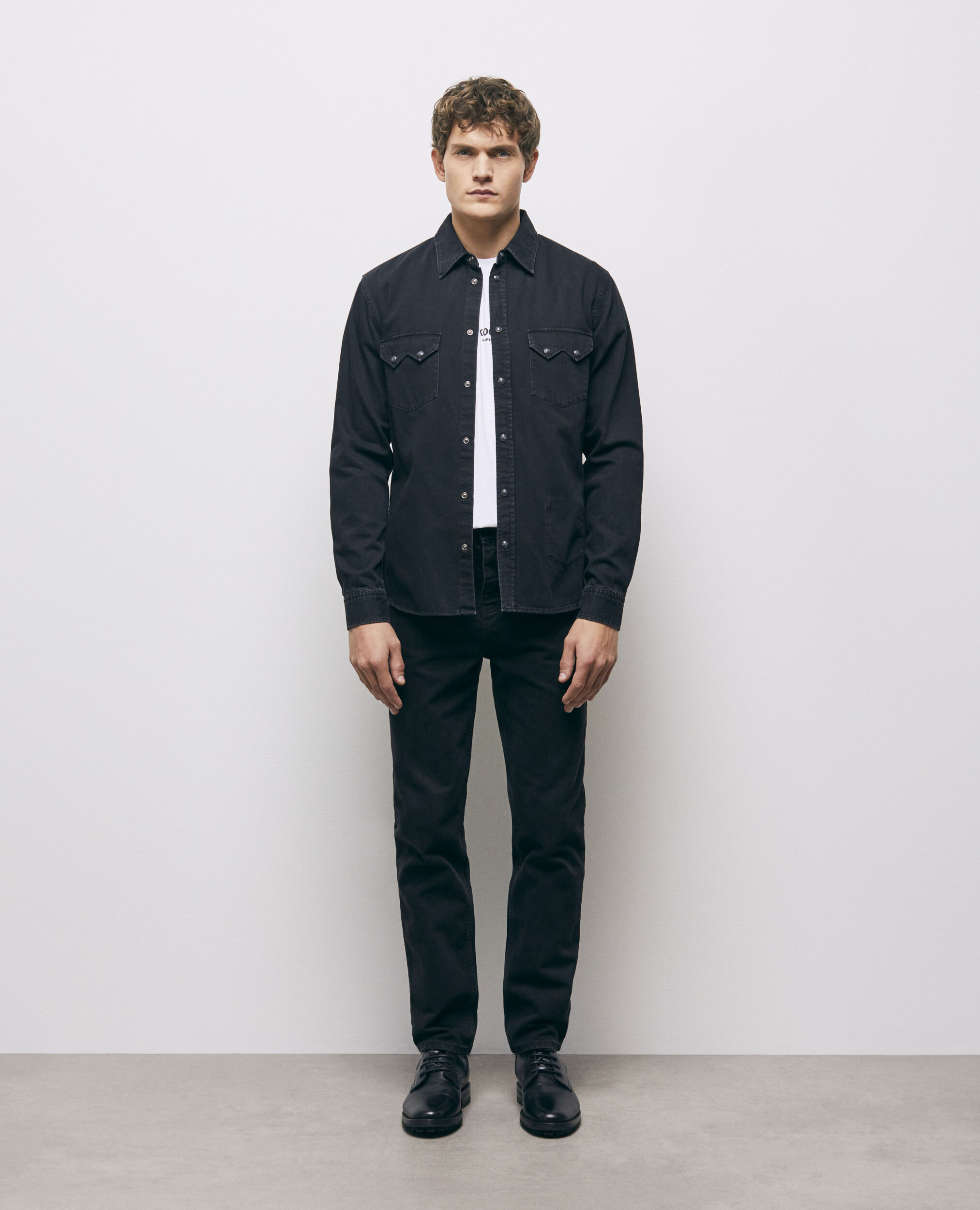 Black classic collar denim shirt BLACK WASHED