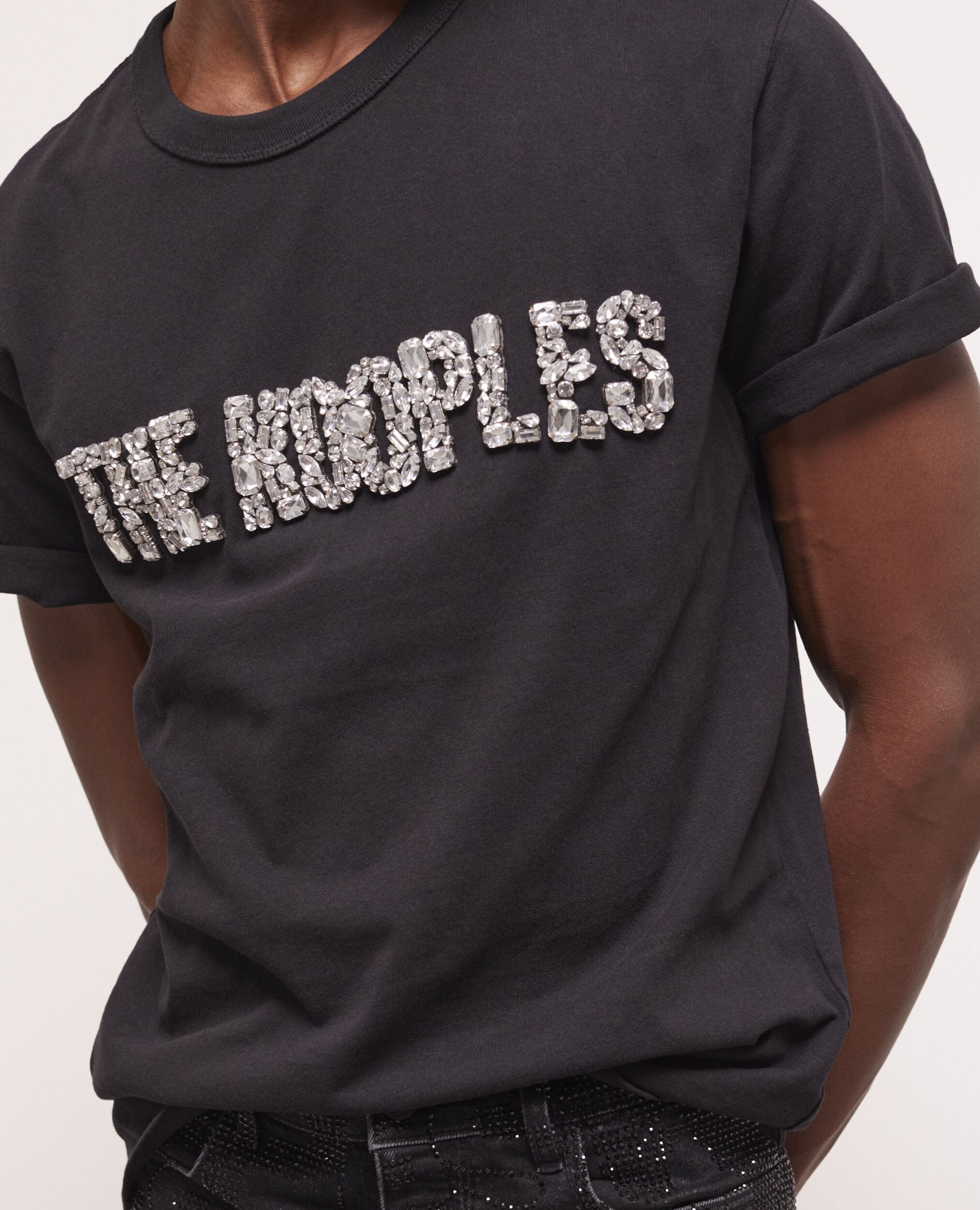 Men's black logo t-shirt with rhinestones BLACK