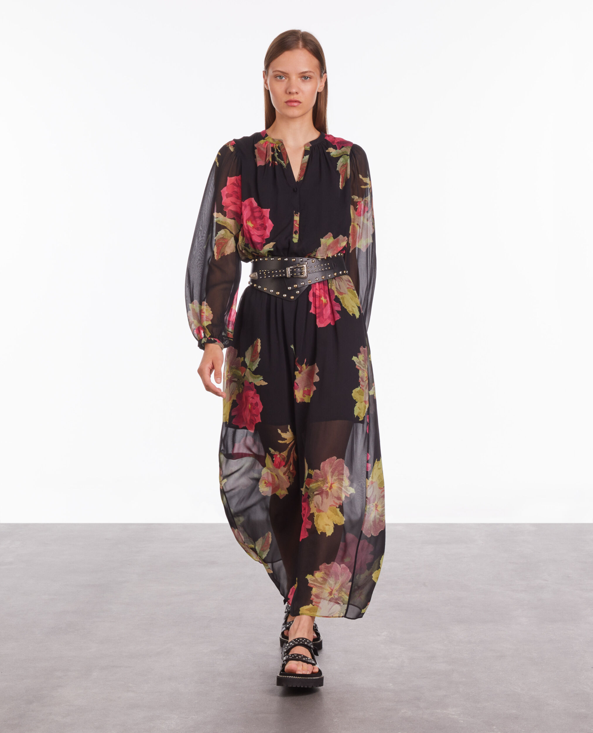 Long printed dress PINK BLACK