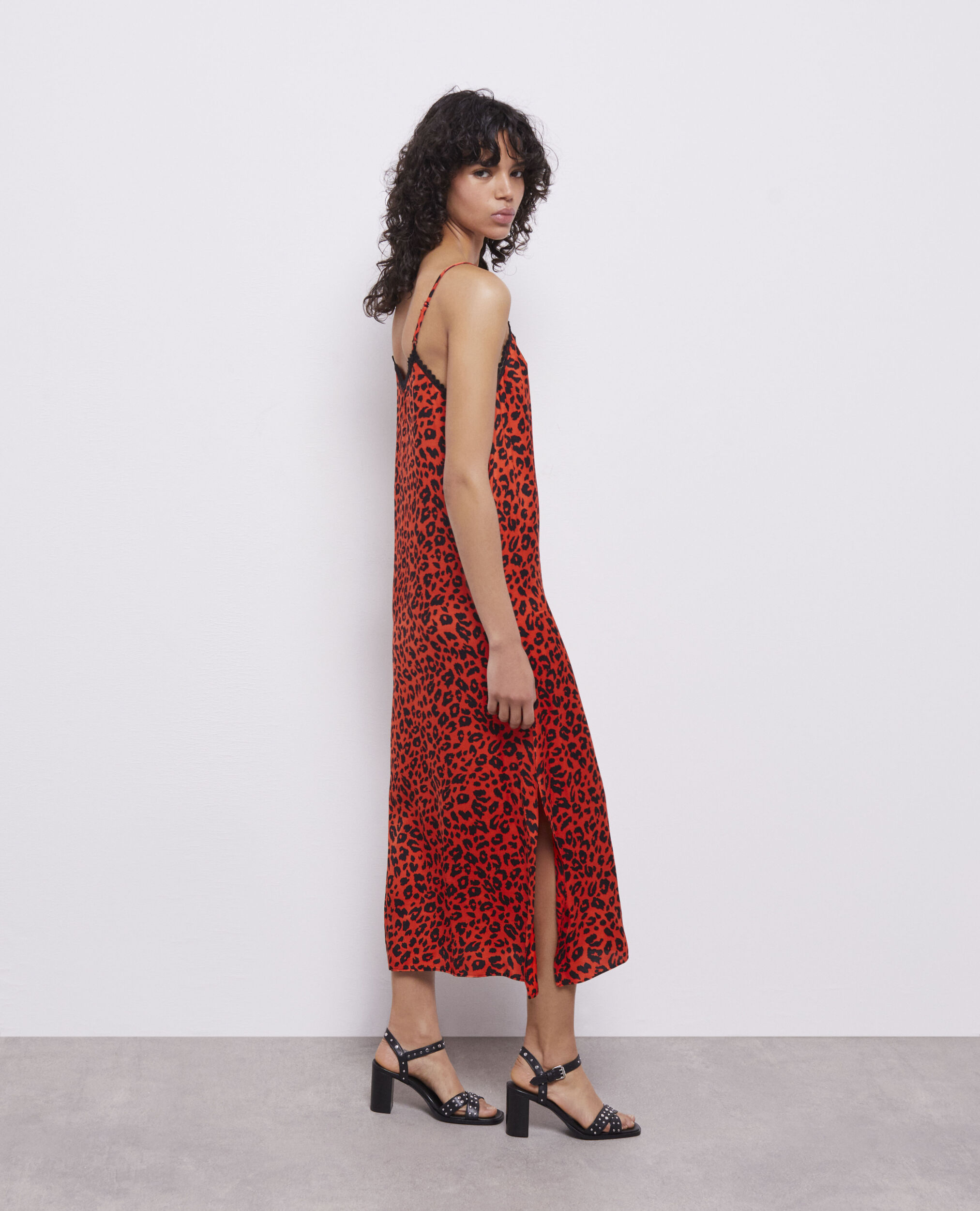 Long leopard print babydoll dress ORANGE - BLACK