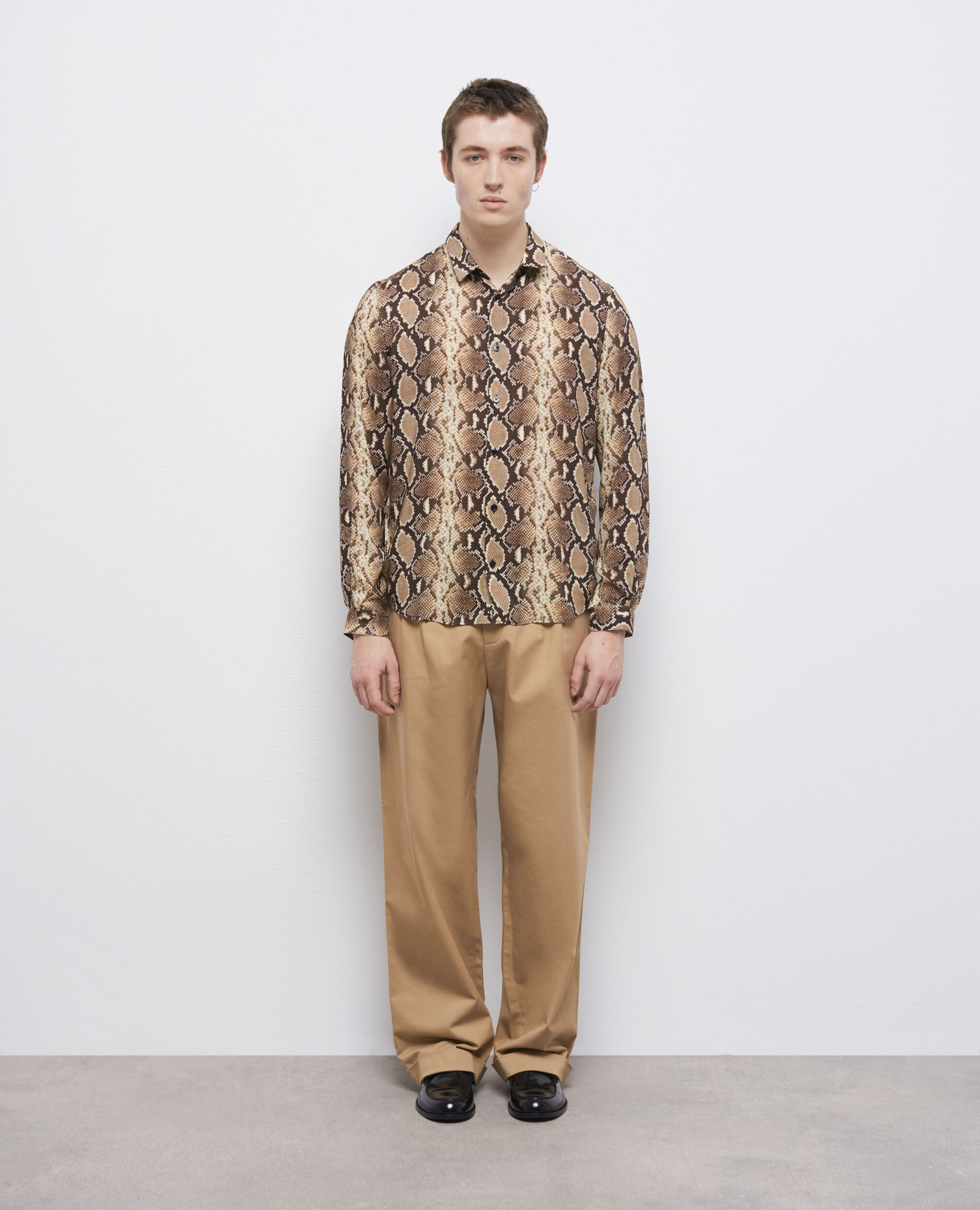 Snakeskin print casual shirt BEIGE