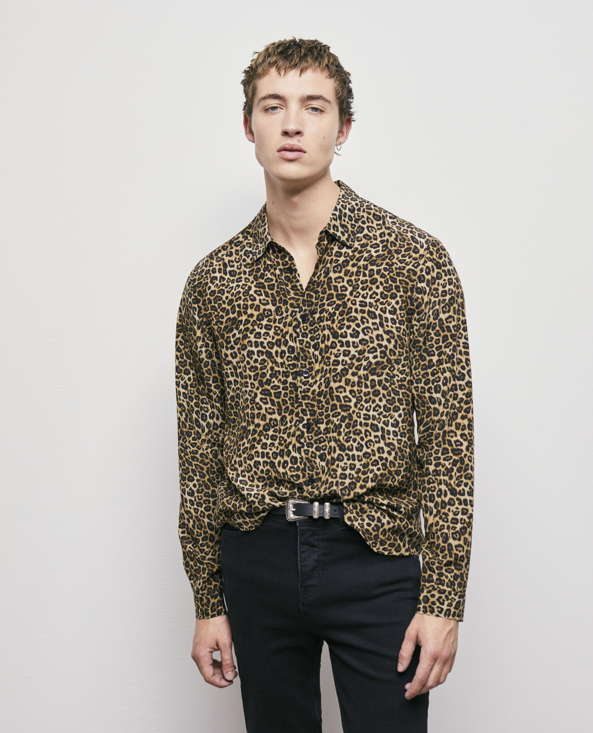 Leopard print silk shirt with classic collar LEOPARD