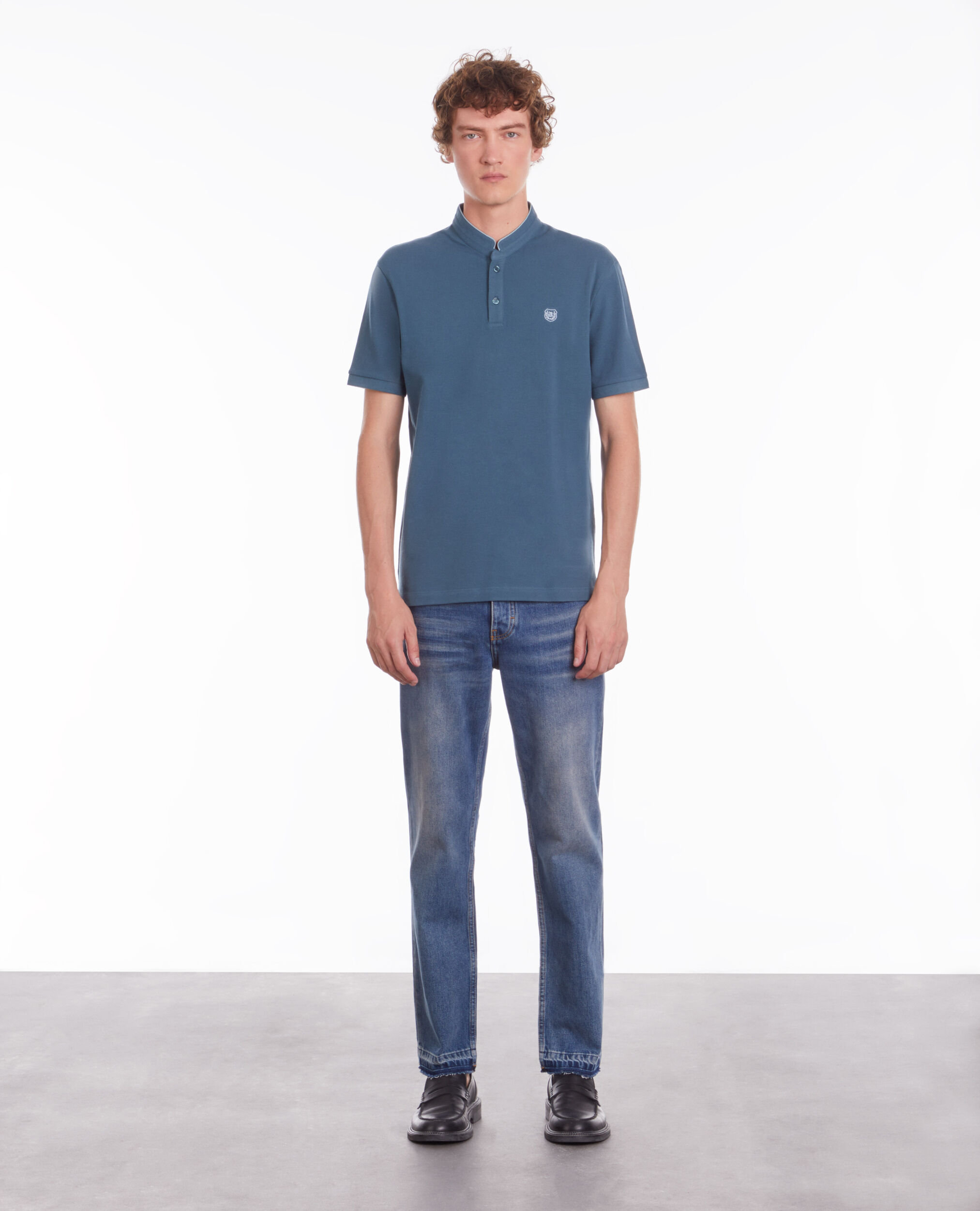 Deep blue cotton polo t-shirt BLUE PETROL