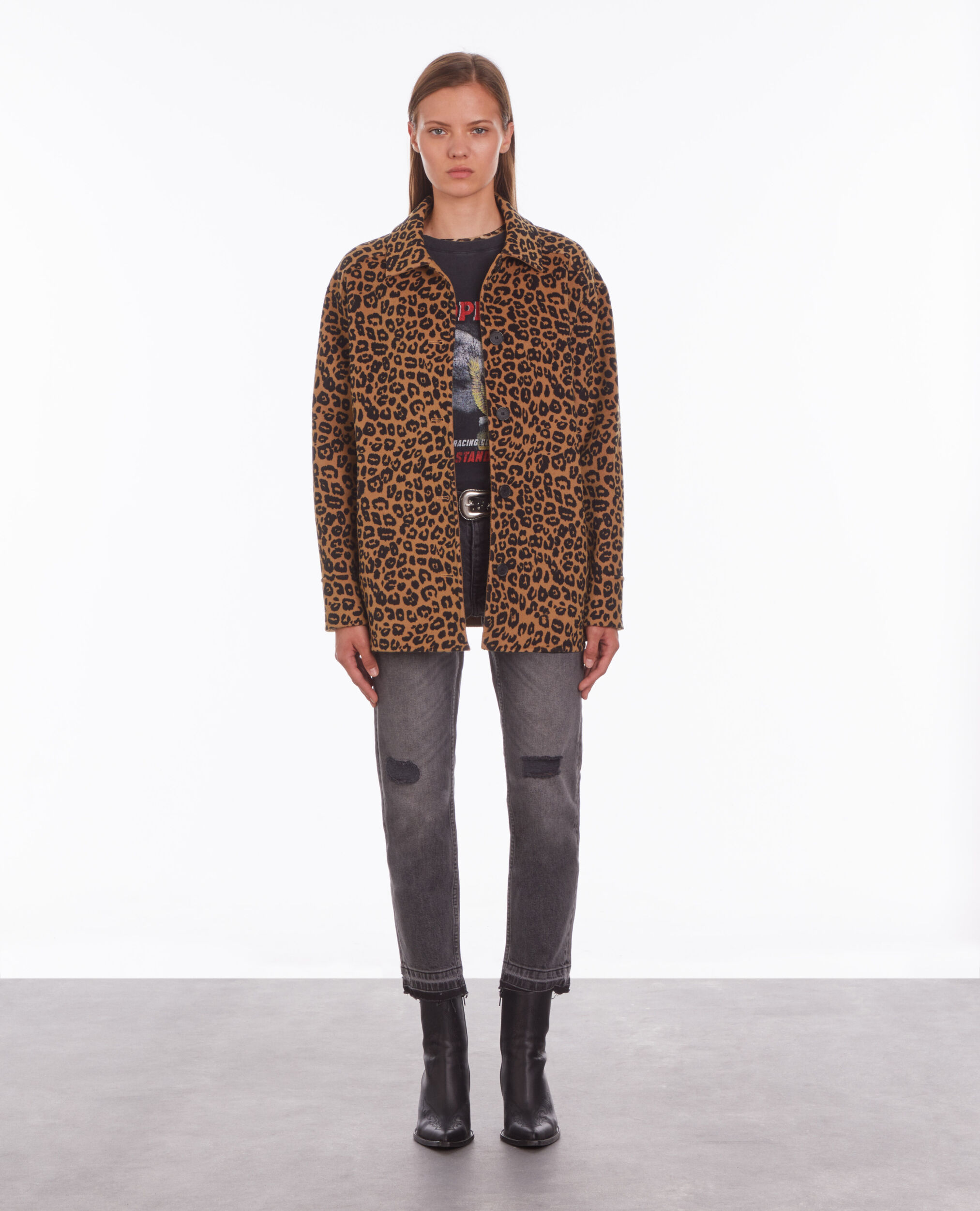 Leopard overshirt jacket in wool blend LEOPARD