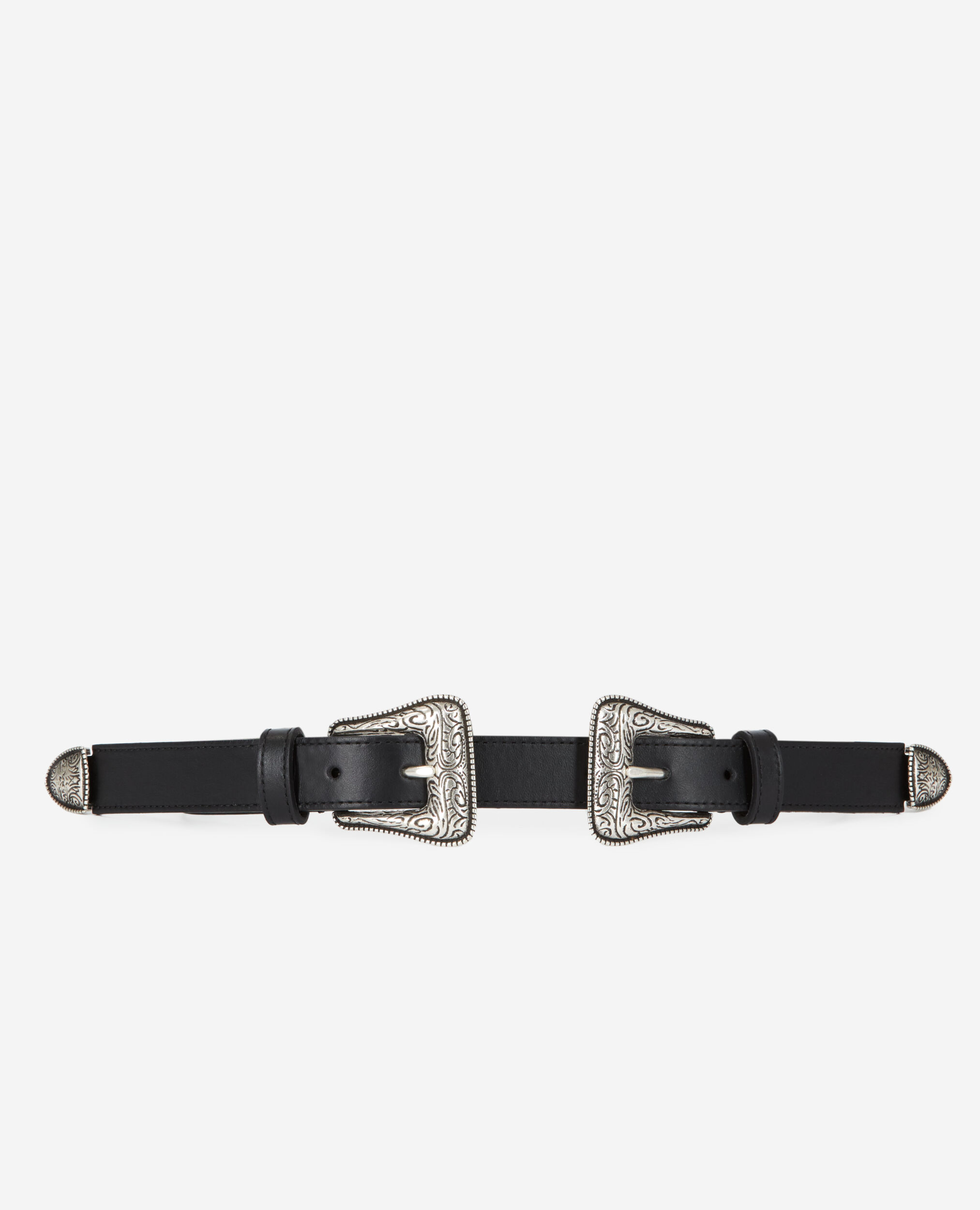 Black double buckle western-style belt BLACK