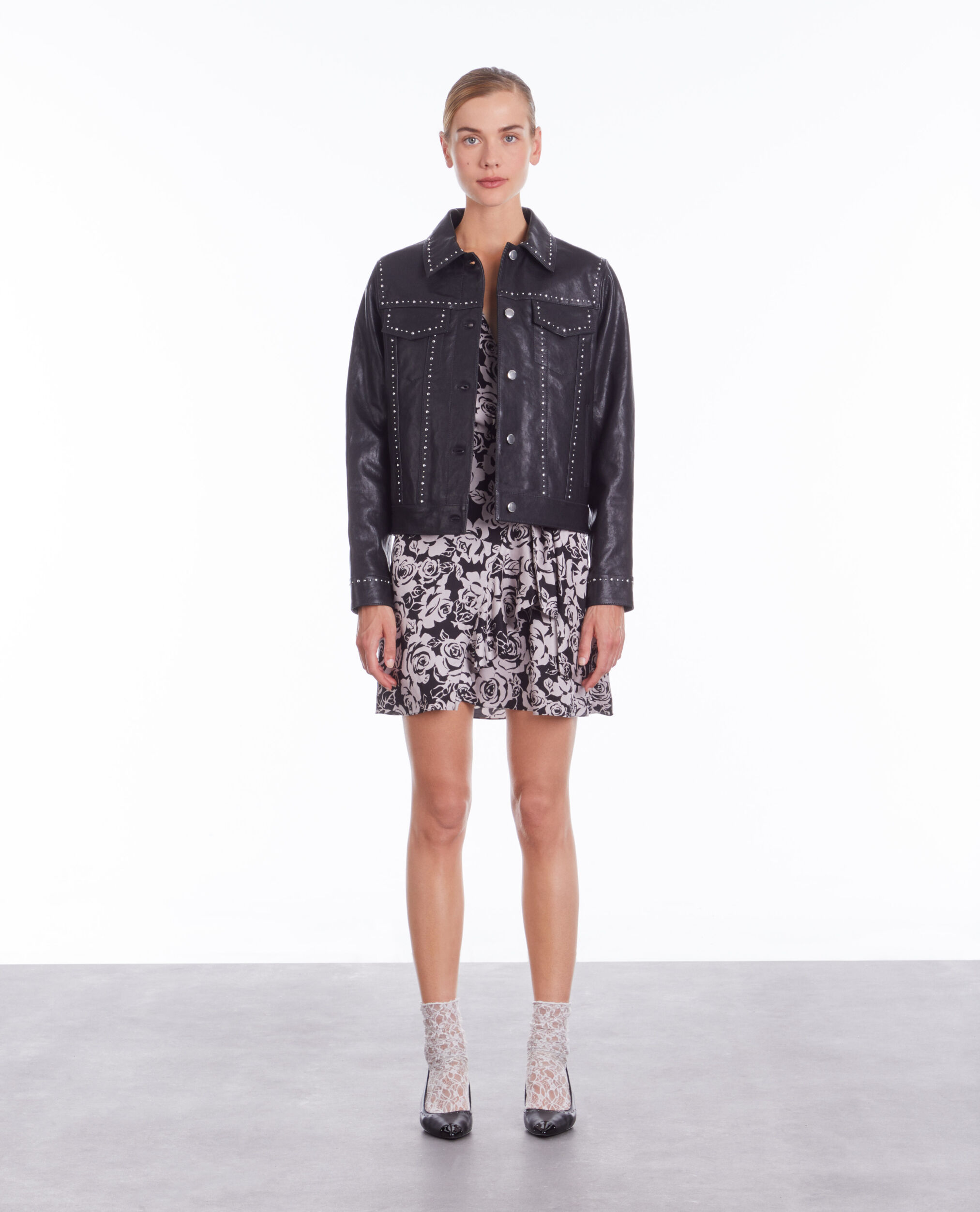 Black leather jacket with studs BLACK