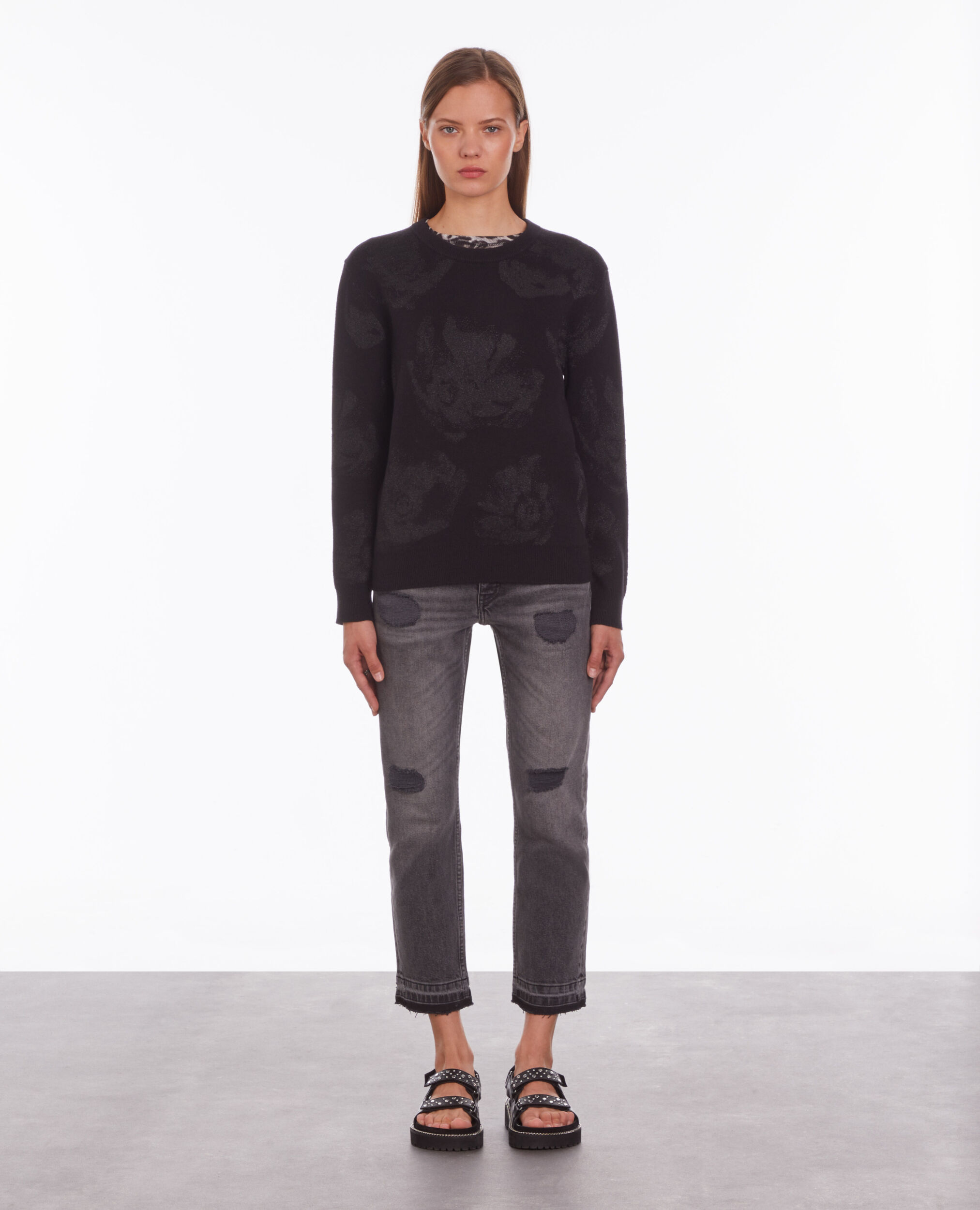 Black wool-blend jumper with lurex patterns BLACK/BLACK