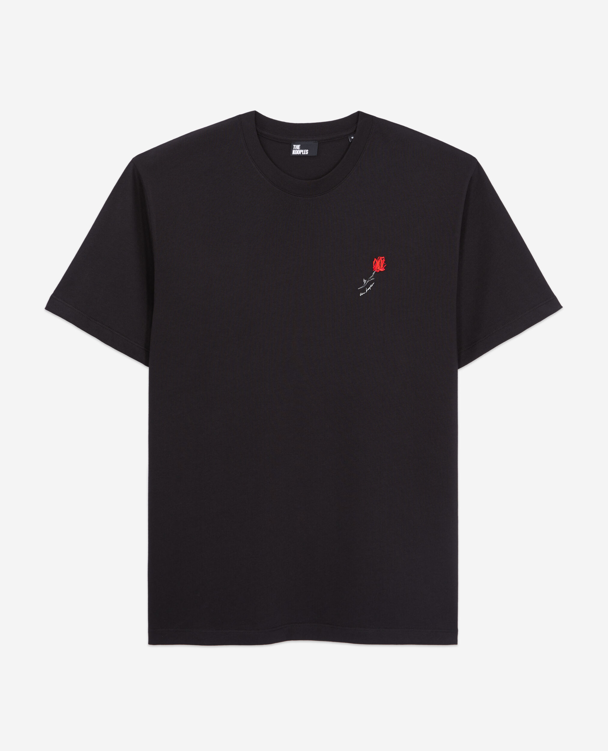 Men's black t-shirt with flower embroidery BLACK