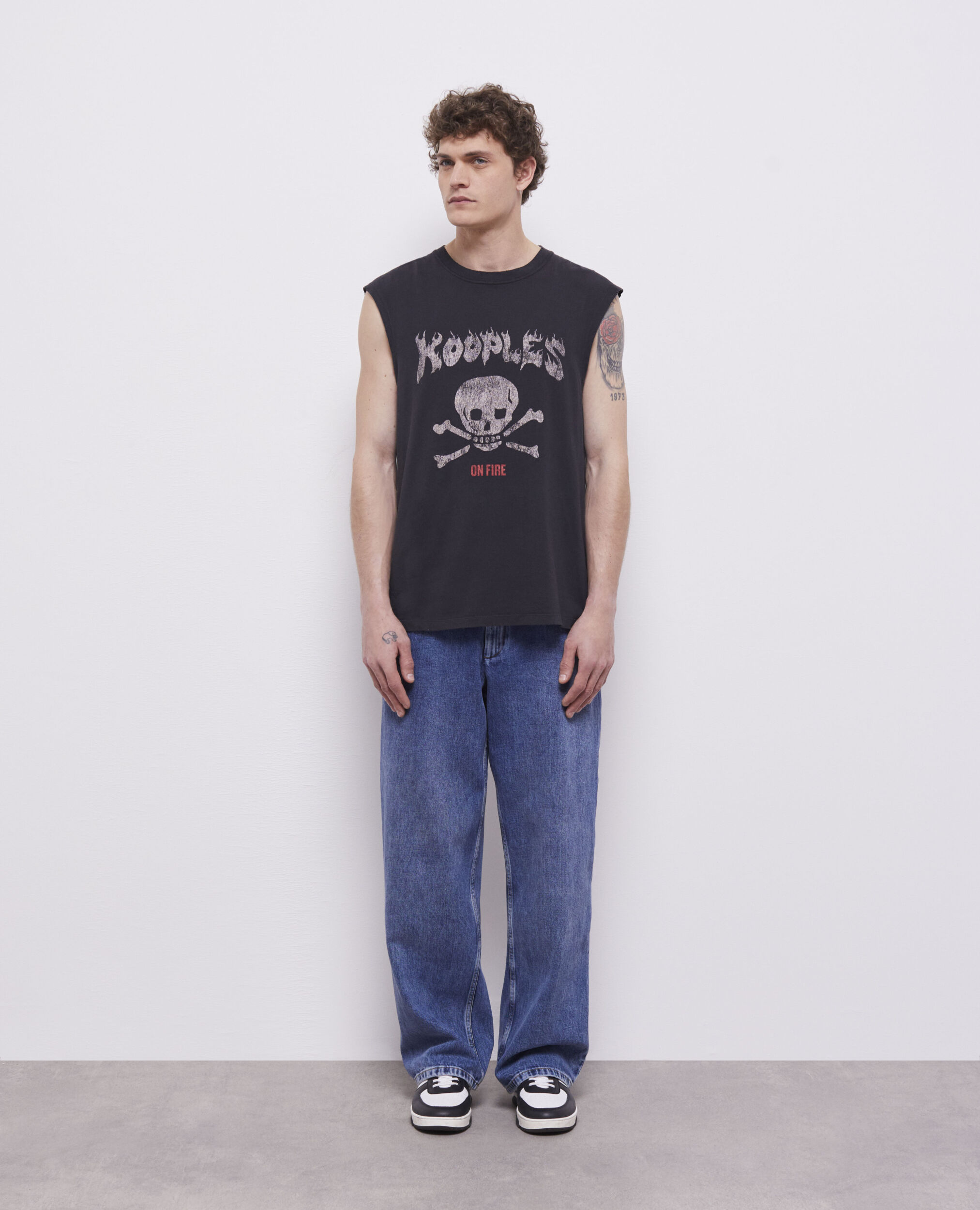 Men's black screen print t-shirt BLACK WASHED