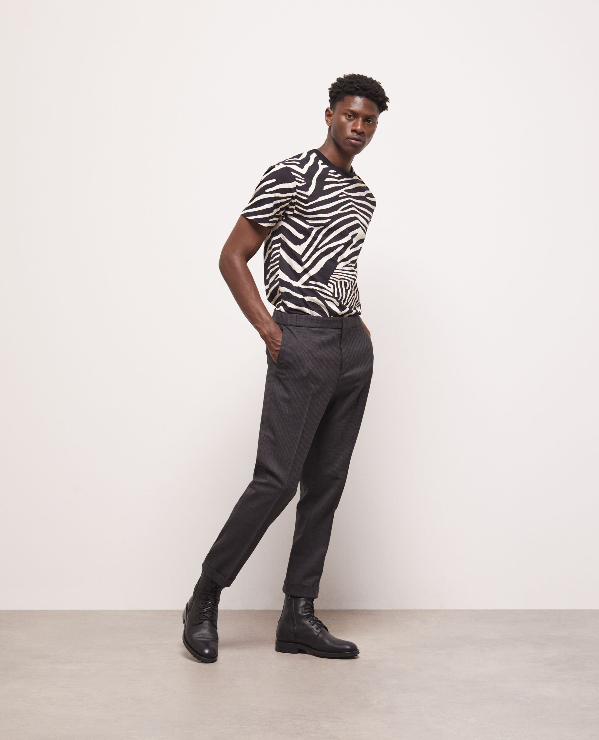 Houndstooth wool suit pants BLACK GREY