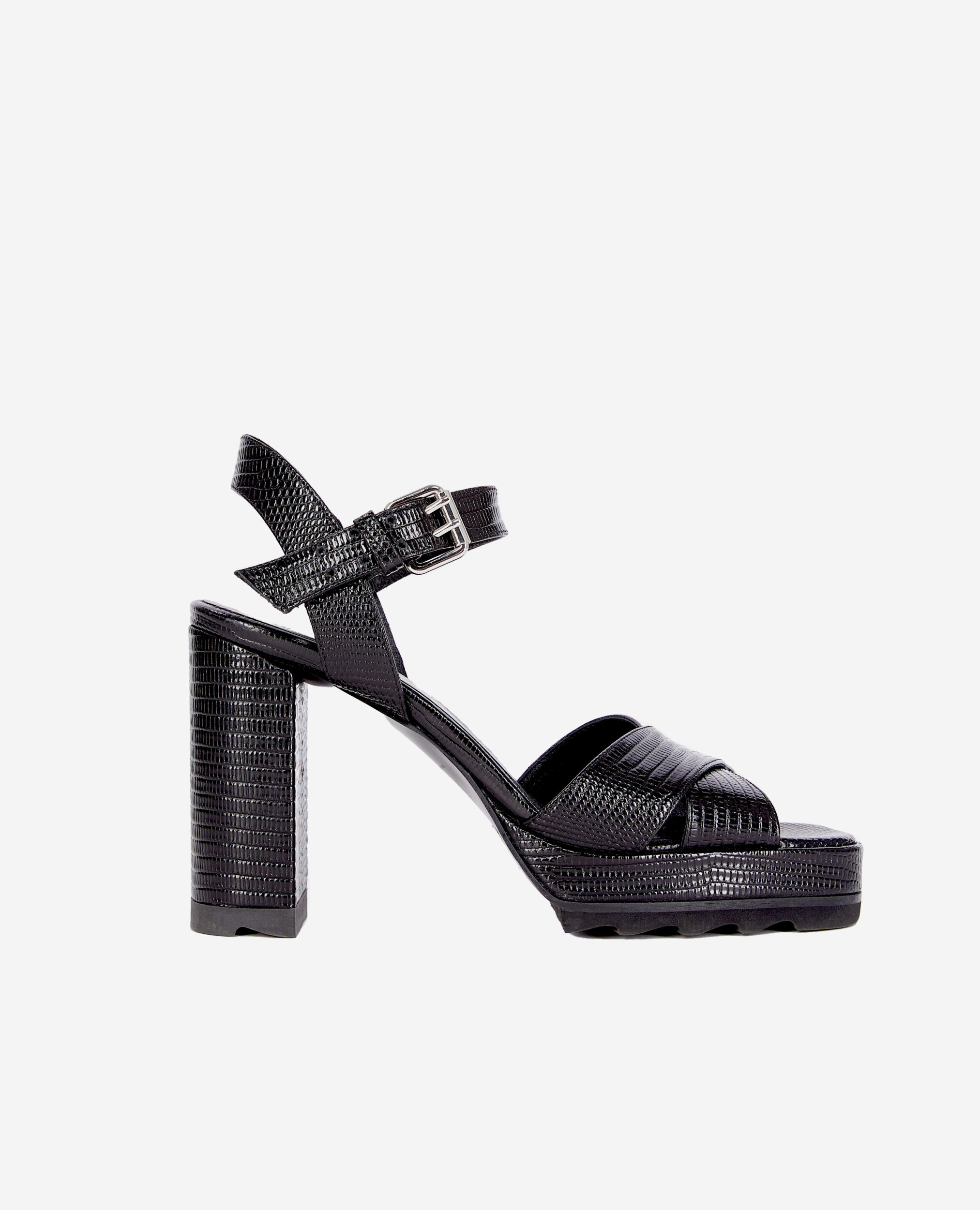 Black lizard effect leather heeled sandals BLACK