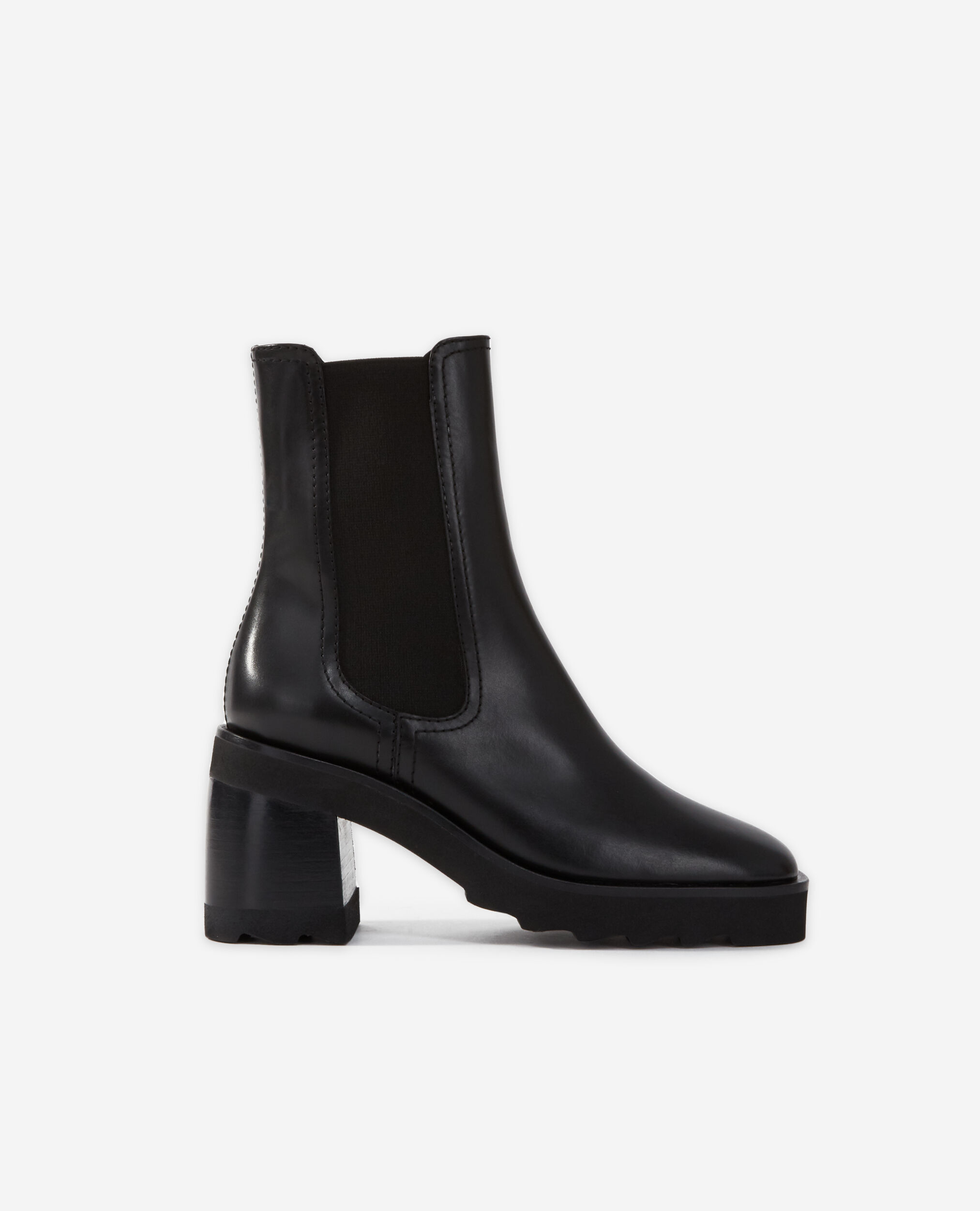 Black leather heeled boots BLACK