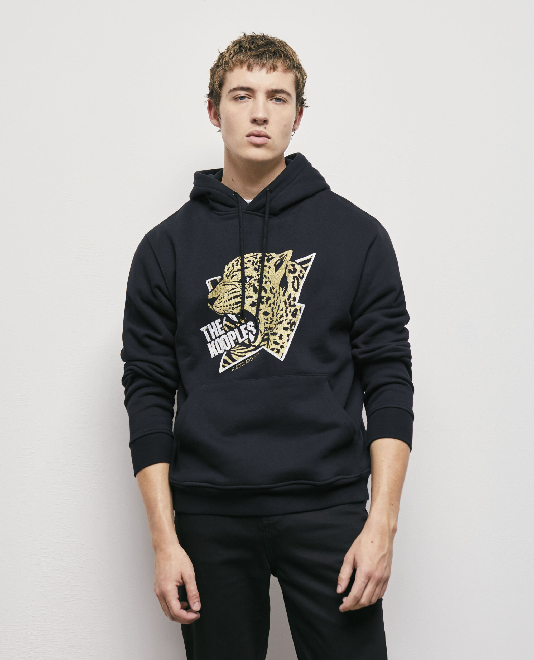 Hoodie with a tiger screen print BLACK-ANTIC GOLD