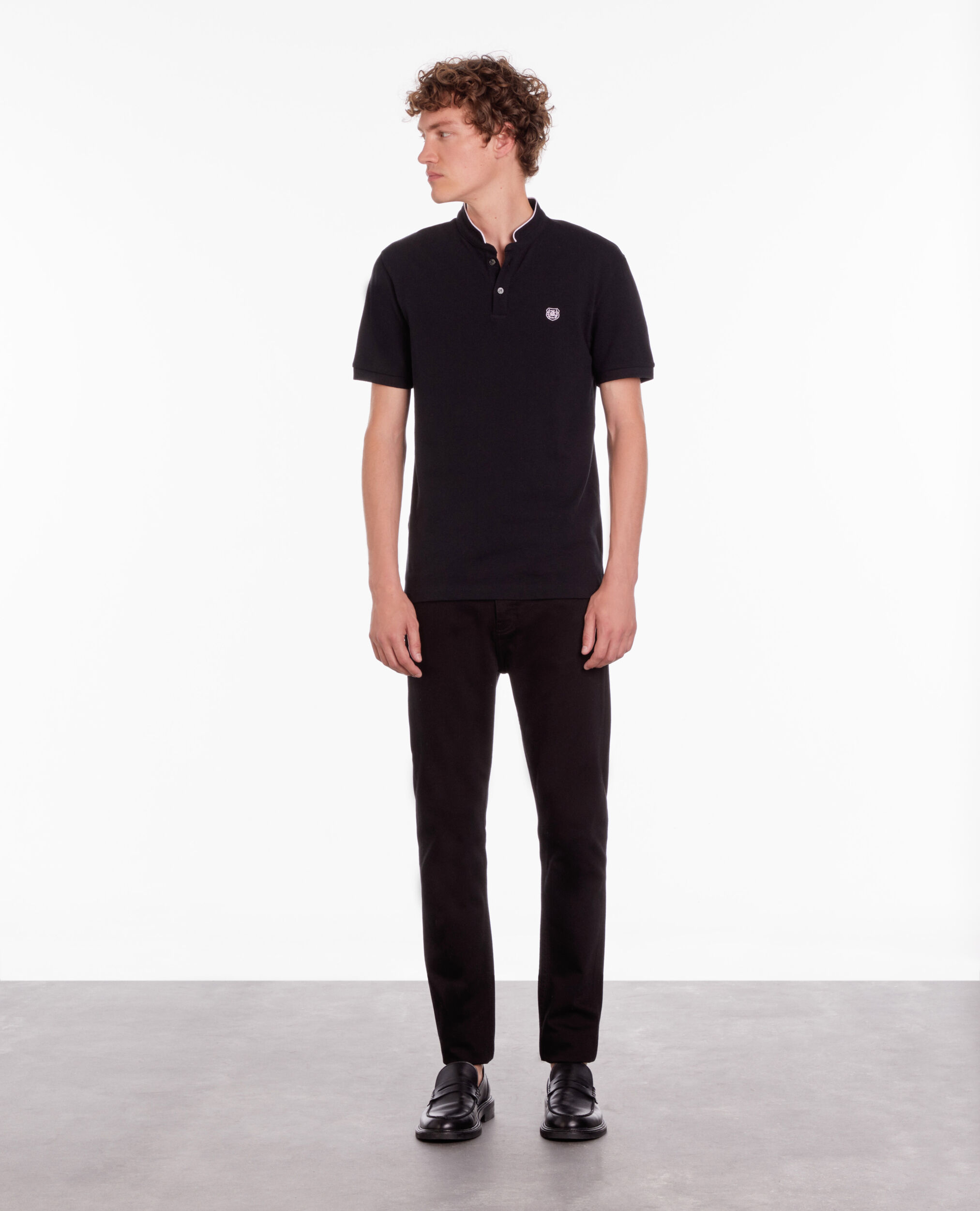 Black cotton polo t-shirt BLACK / PINK