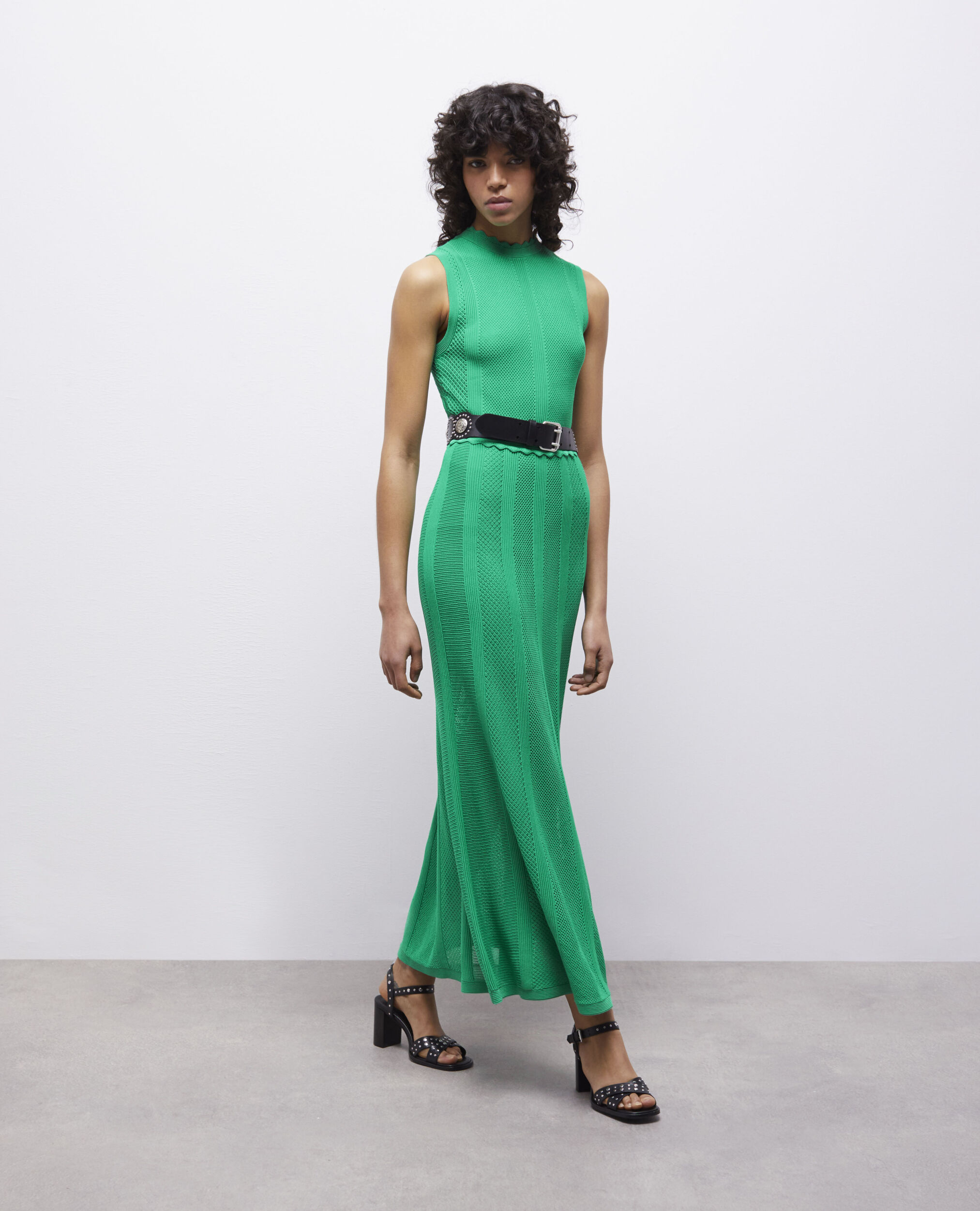 Long green dress in openwork mesh GREEN
