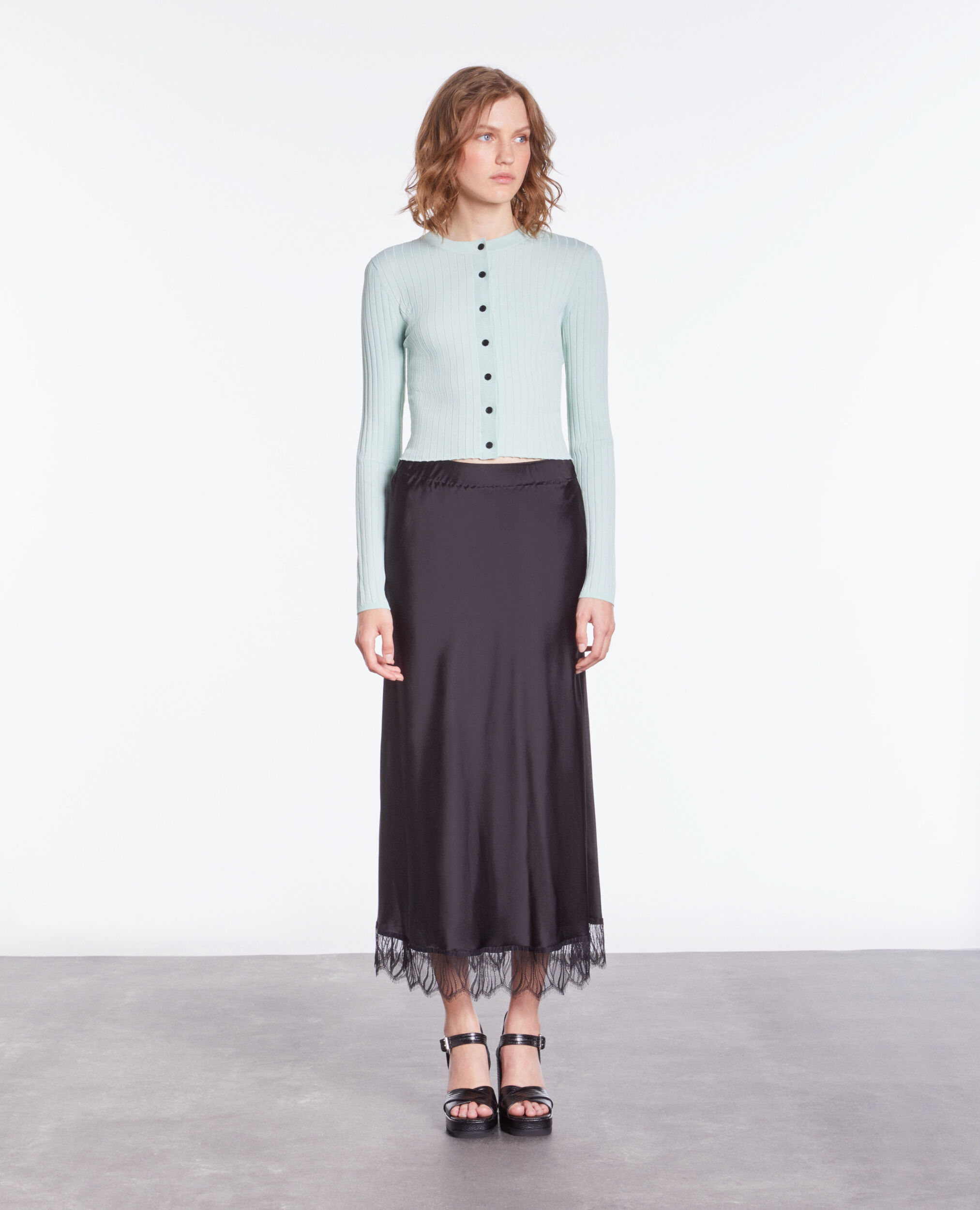 Short ribbed light green cardigan OCEAN