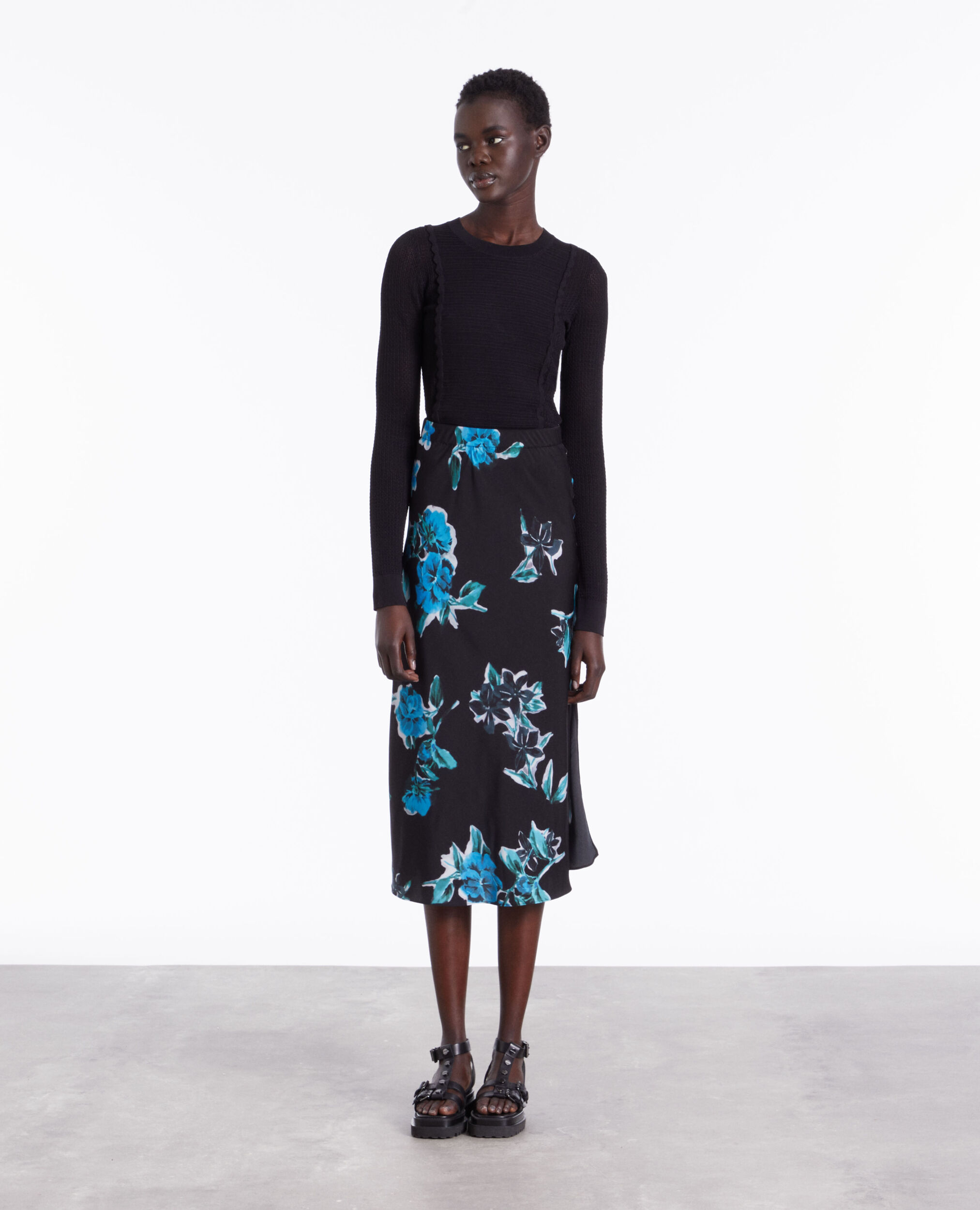 Long printed skirt BLACK BLUE