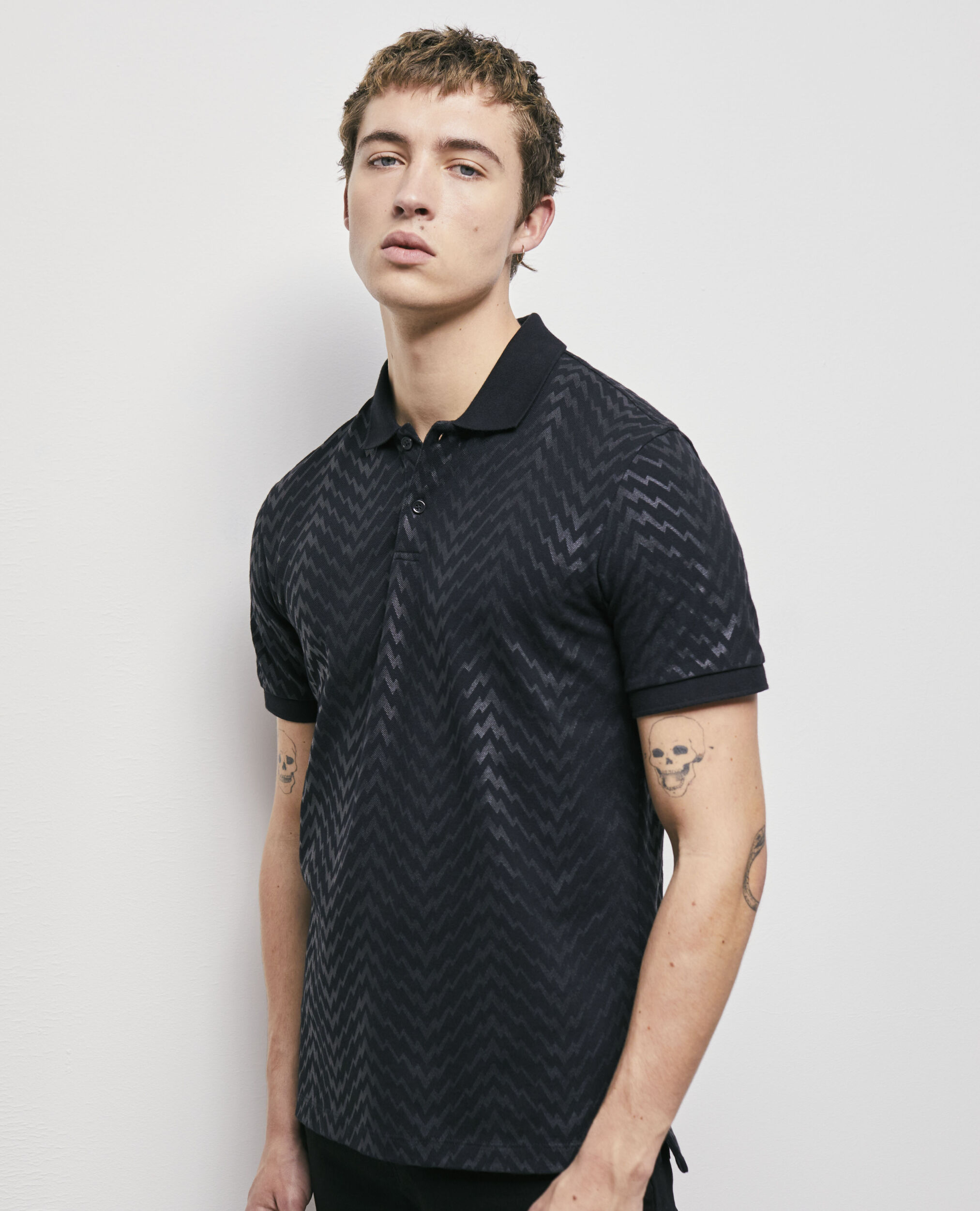 Black printed polo shirt BLACK