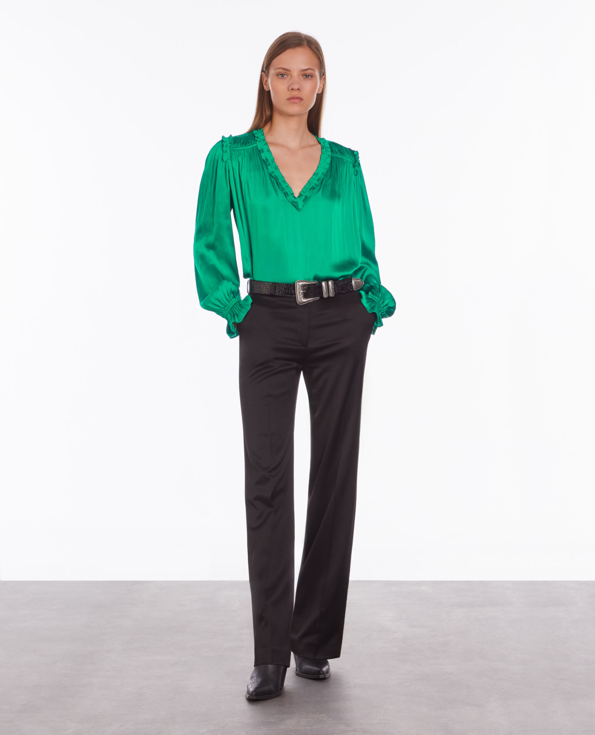 Green top with shirring GREEN