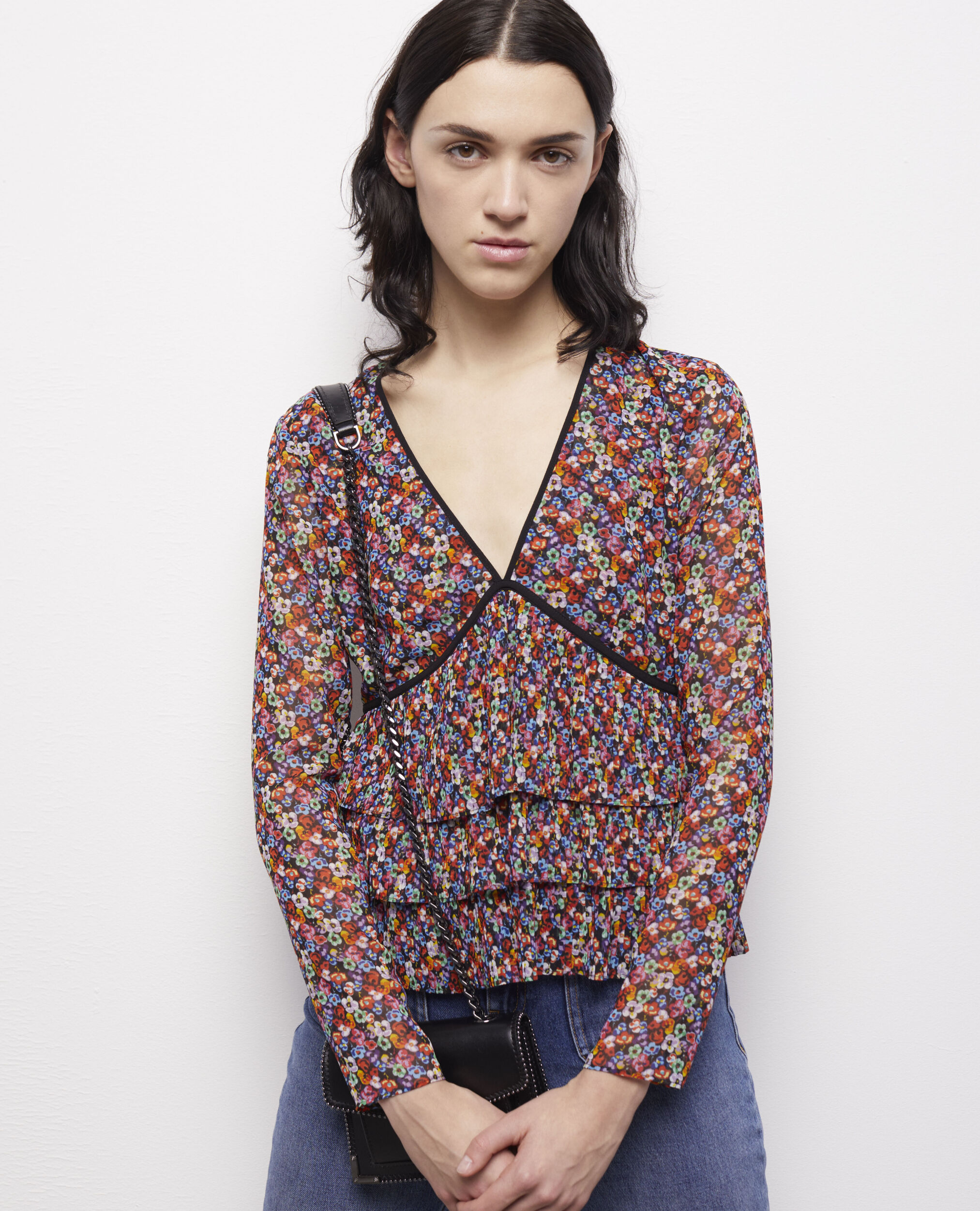 Multicolor top with pleated ruffles MULTICOLOR