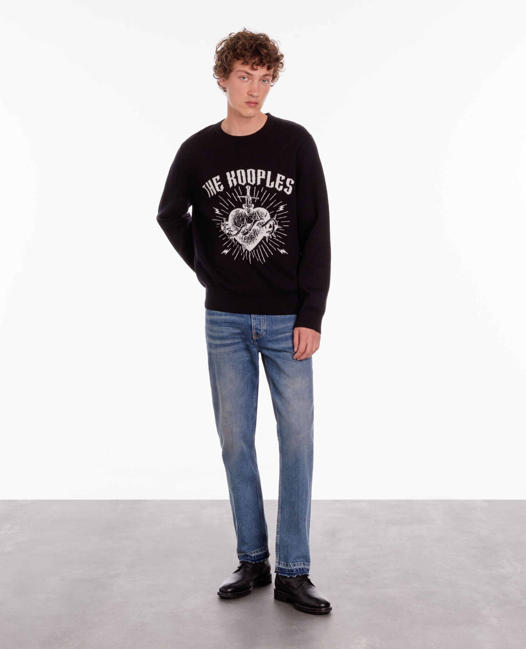 Dagger through heart black sweater in wool blend BLACK / WHITE