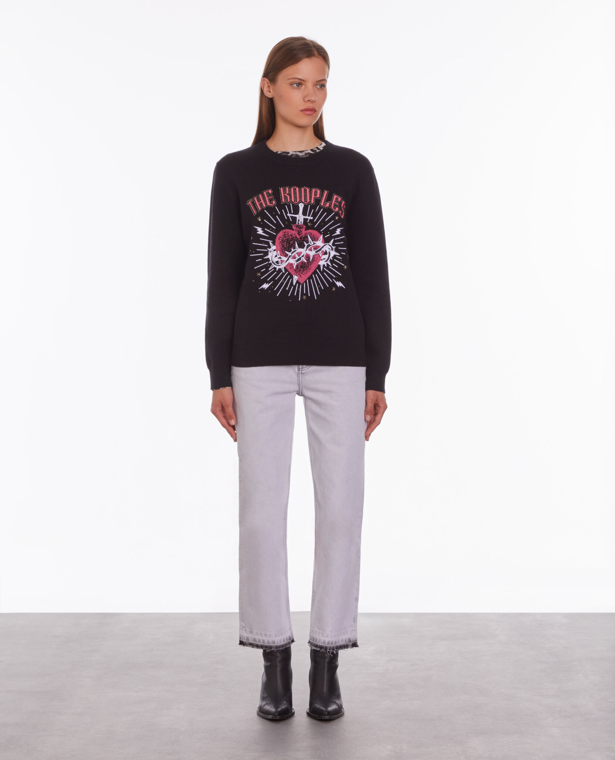 Dagger through heart black jumper with stars BLACK WHITE