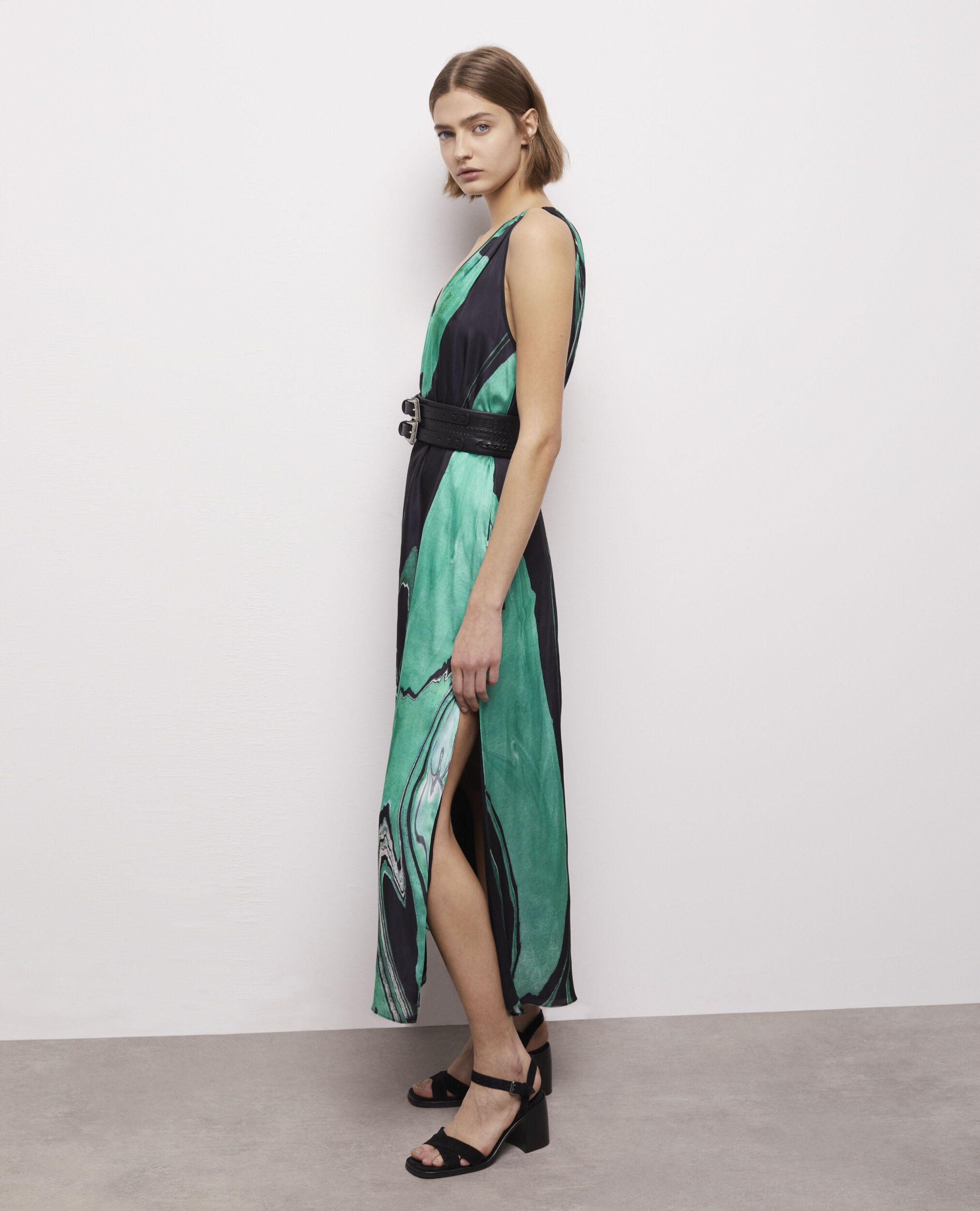 Printed long dress BLACK / GREEN