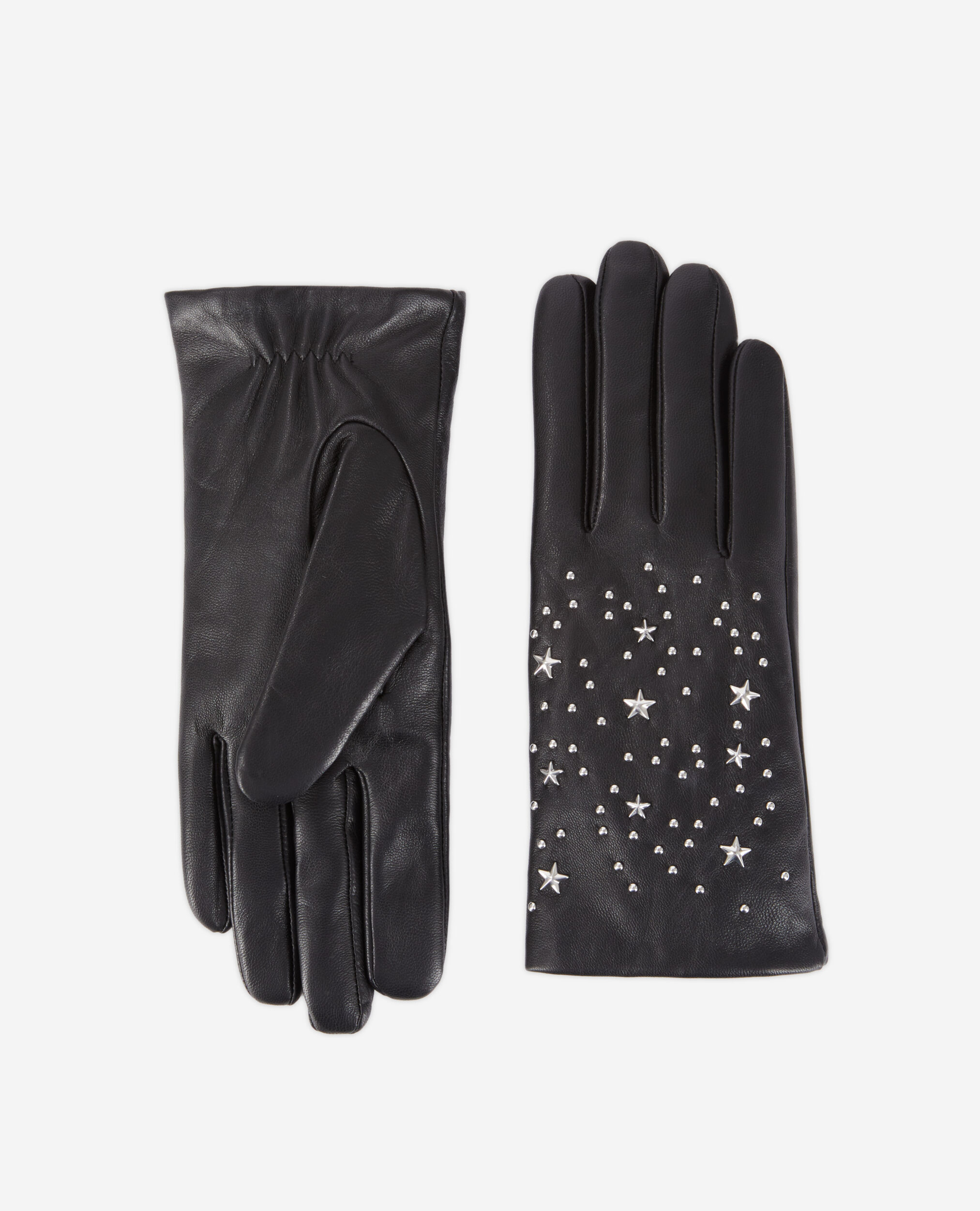 Women's black leather gloves with stars BLACK