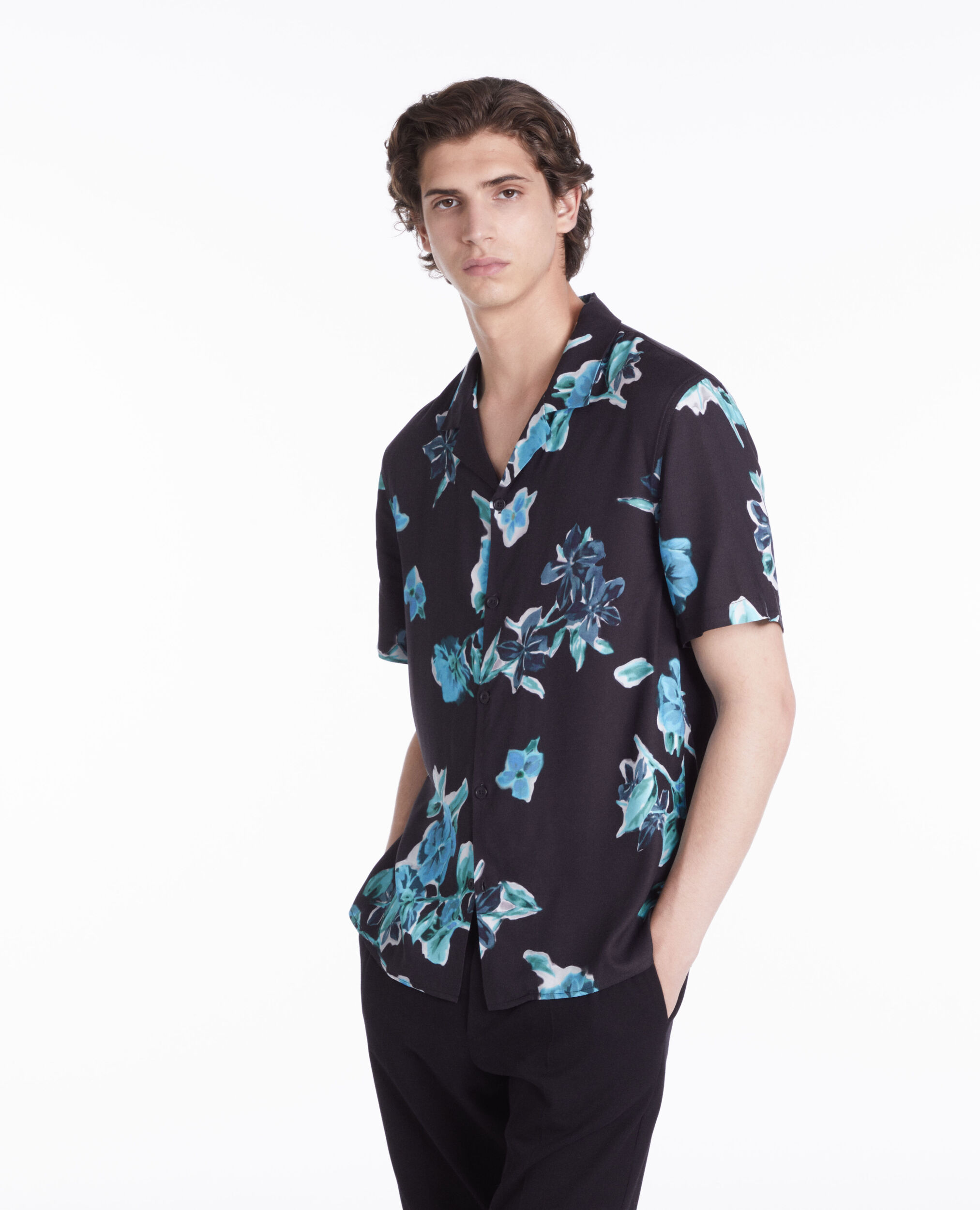 Printed short sleeved shirt BLACK BLUE