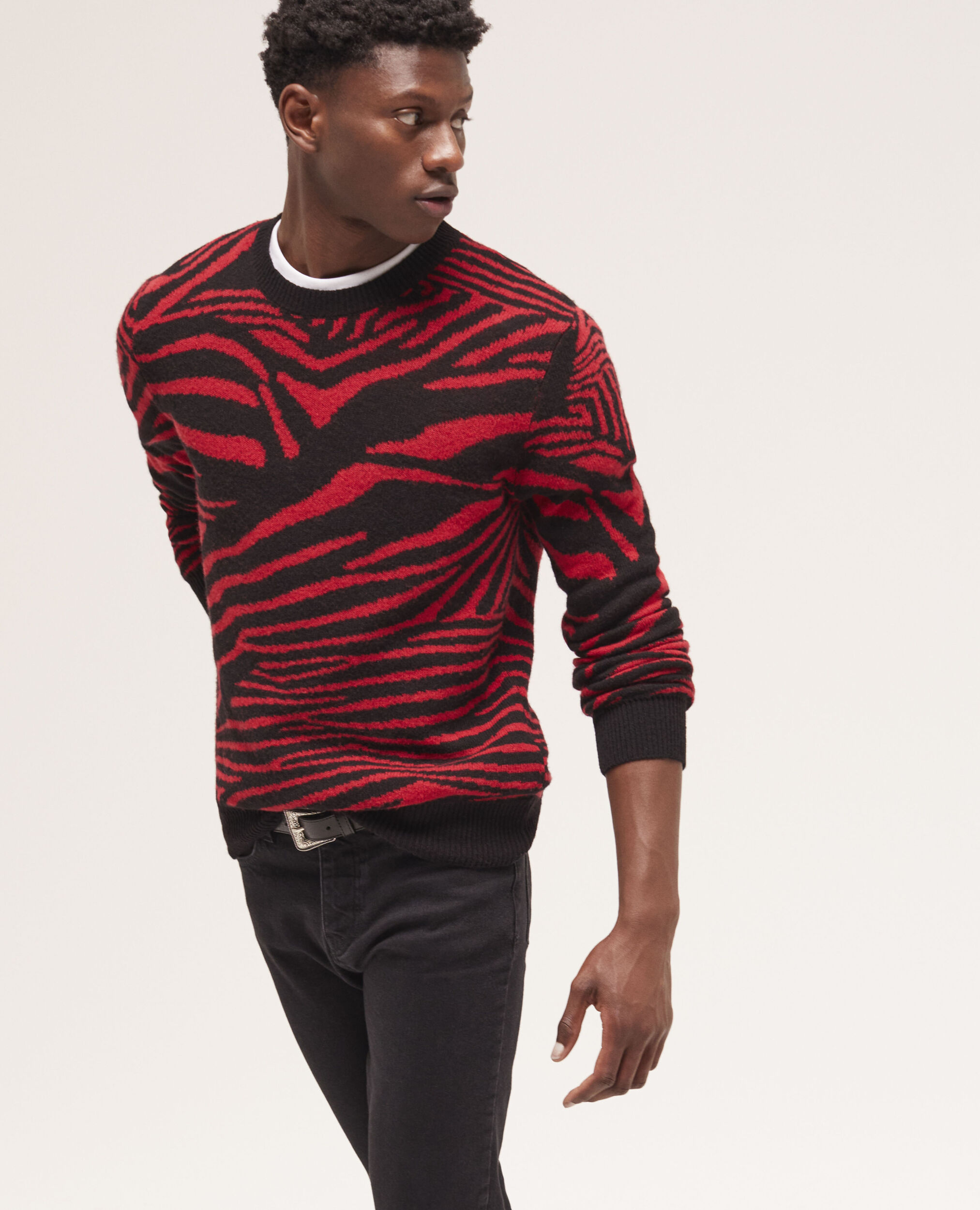 Red wool printed sweater BLACK - RED