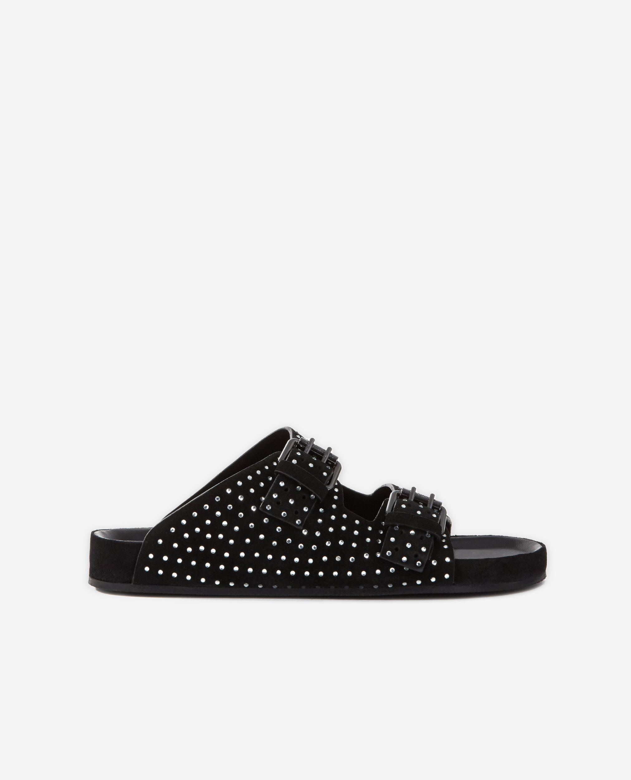Double strap sandals with rhinestones BLACK