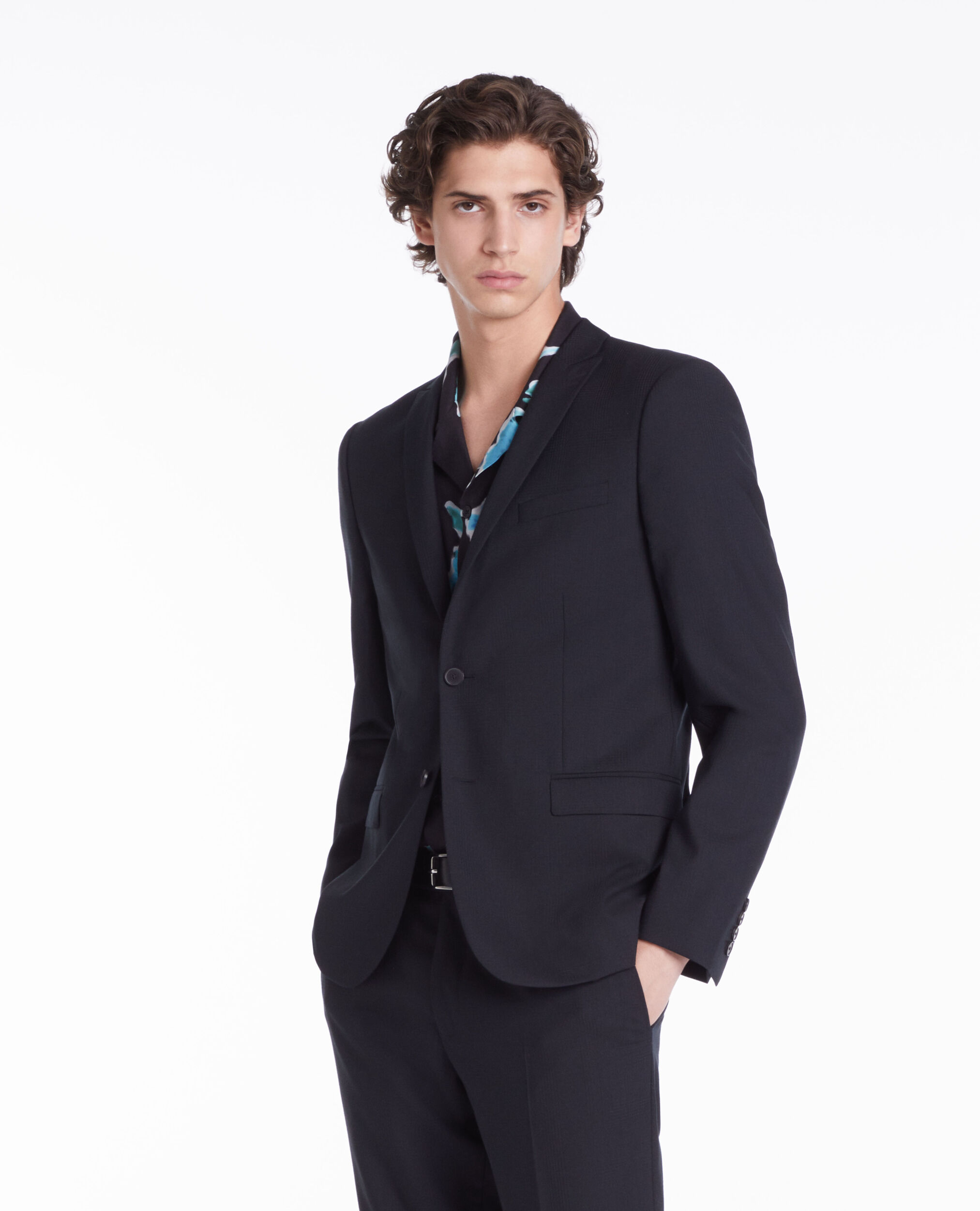 Navy blue wool Prince of Wales suit blazer DARK NAVY