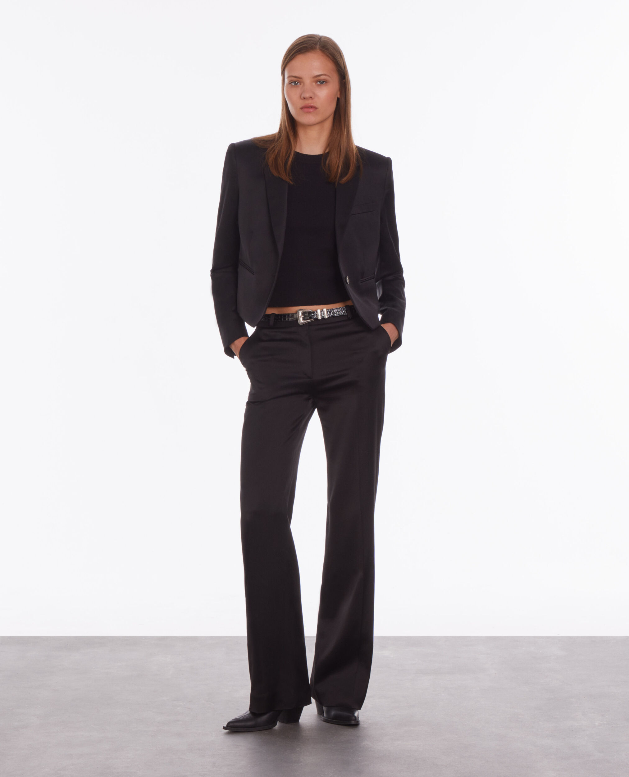 Short black satin blazer BLACK