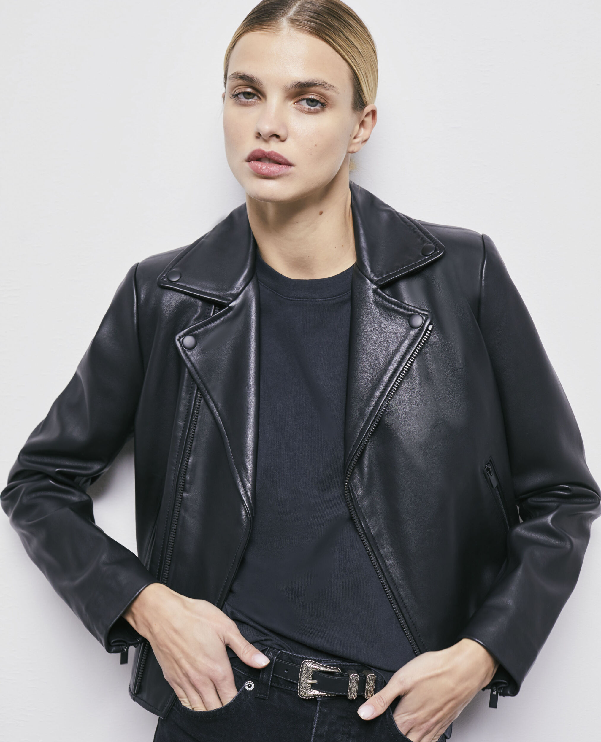 Black leather jacket BLACK