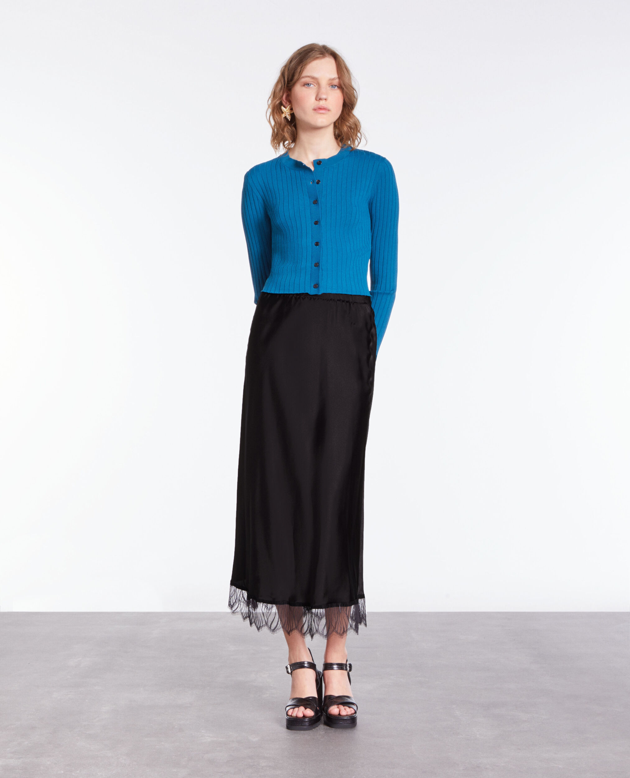 Short ribbed blue cardigan MEDIUM BLUE