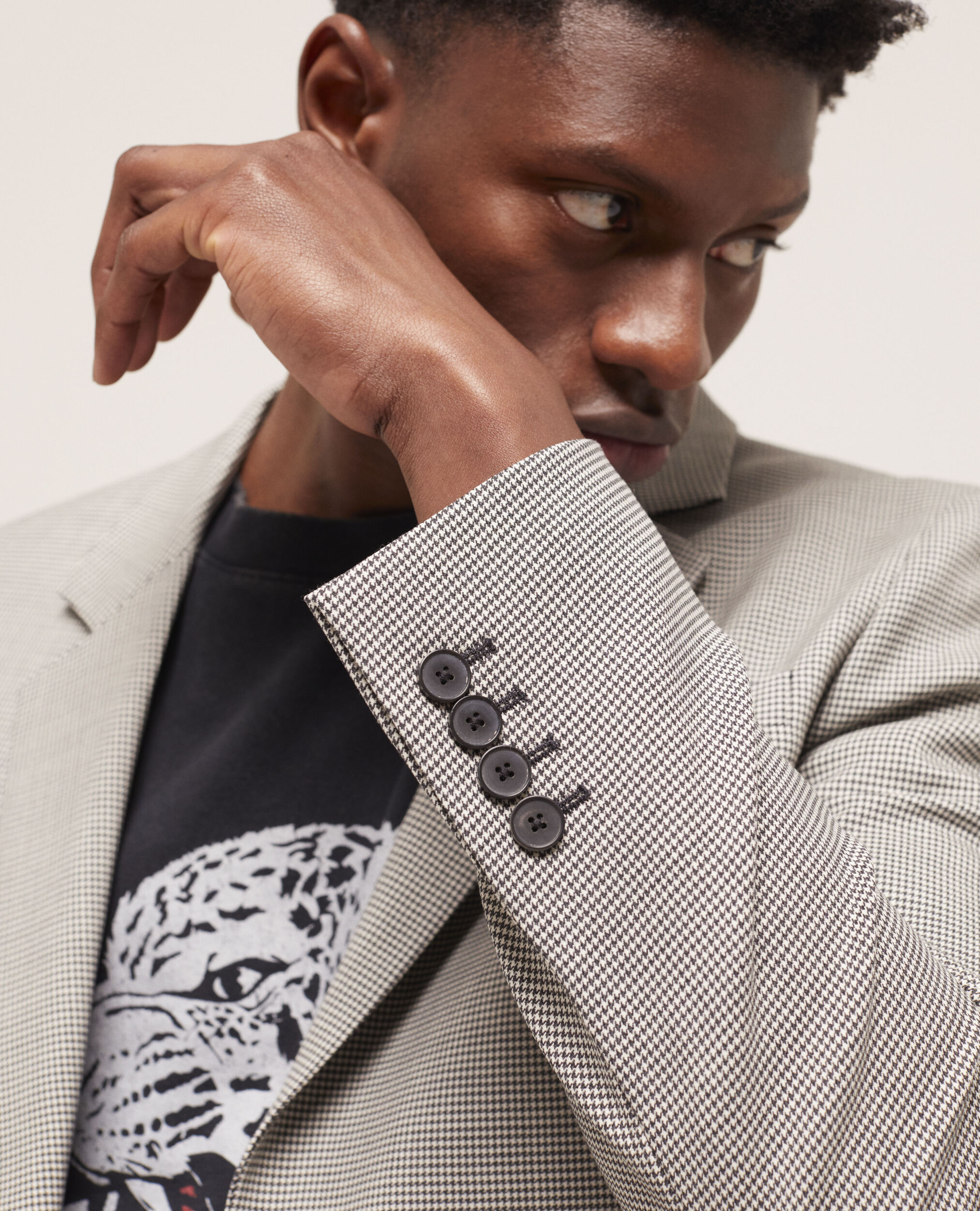 Gray patterned wool suit jacket ECRU BLACK