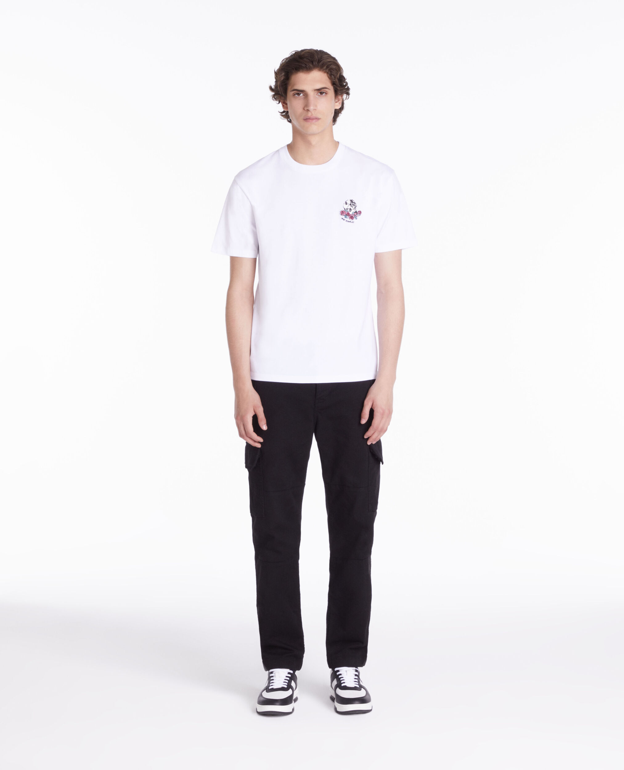 Men's white t-shirt with vintage skull embroidery WHITE