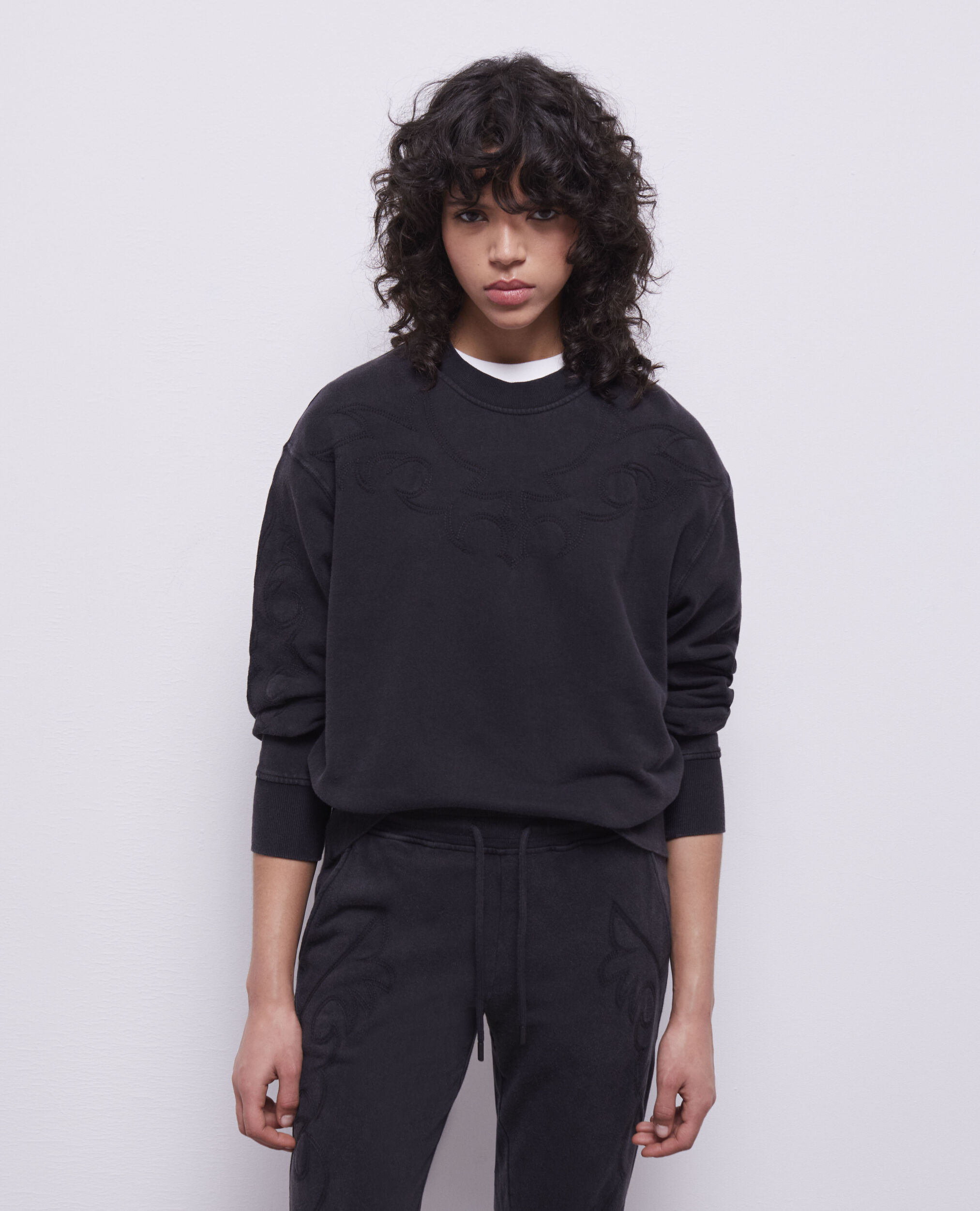 Black sweatshirt with Western-style embroidery BLACK WASHED