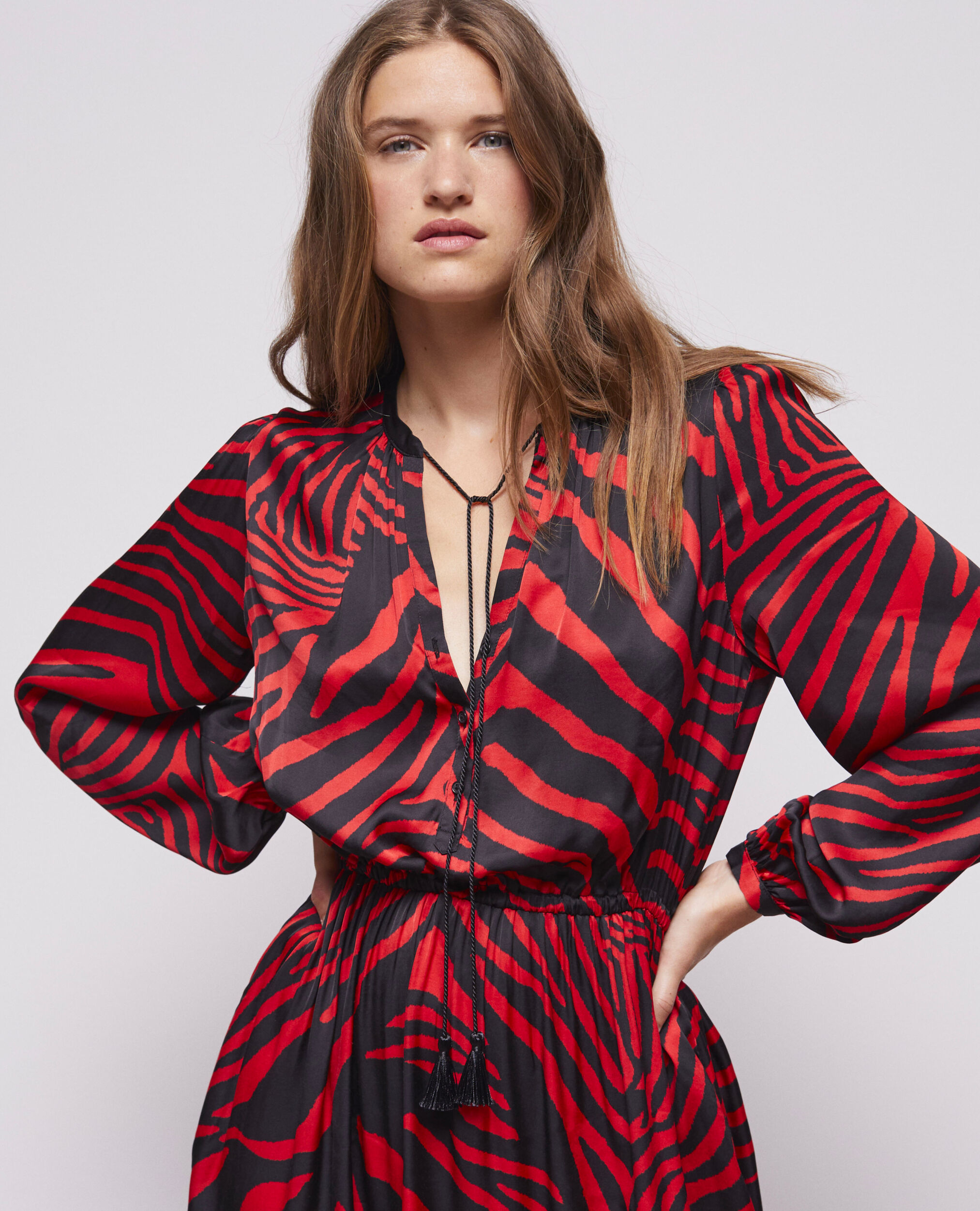 Long red printed dress BLACK - RED