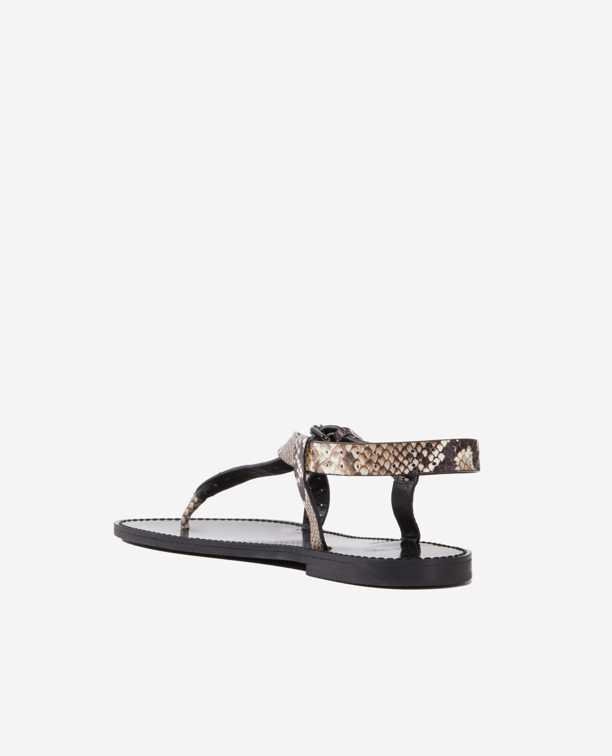 Snakeskin-effect flat leather sandals BEIGE-BROWN