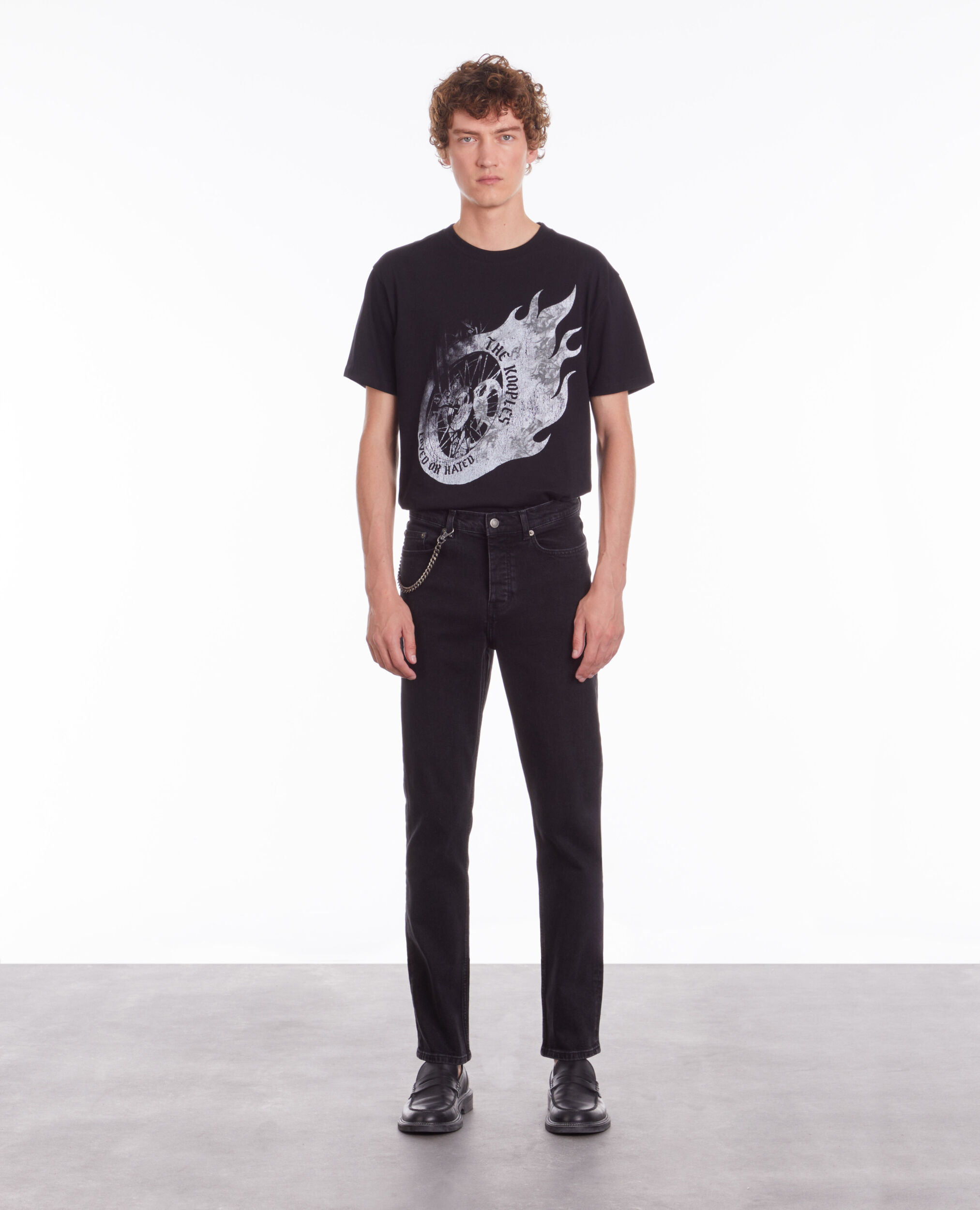 Straight black jeans with chain BLACK WASHED