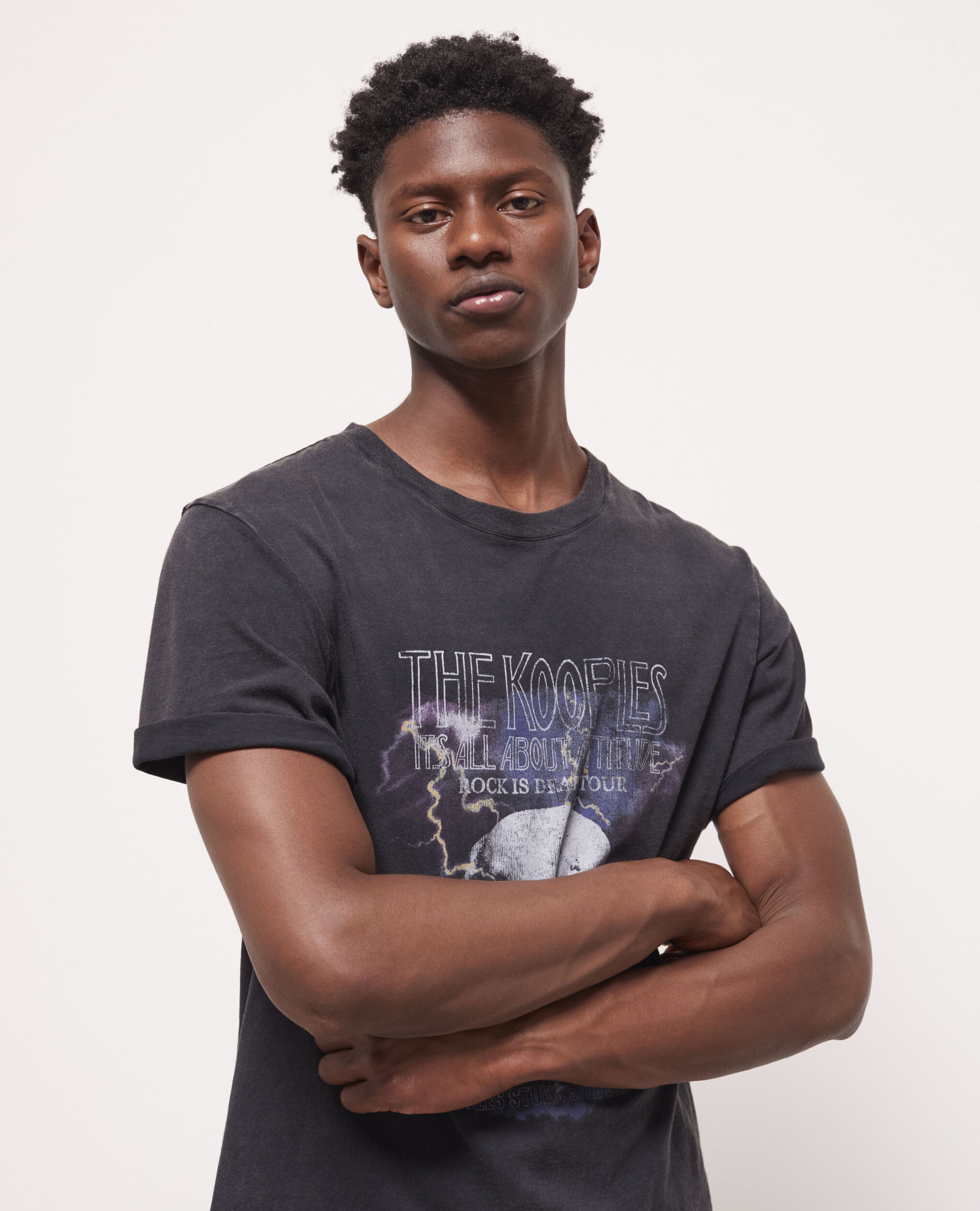 Men's black screen print t-shirt BLACK WASHED
