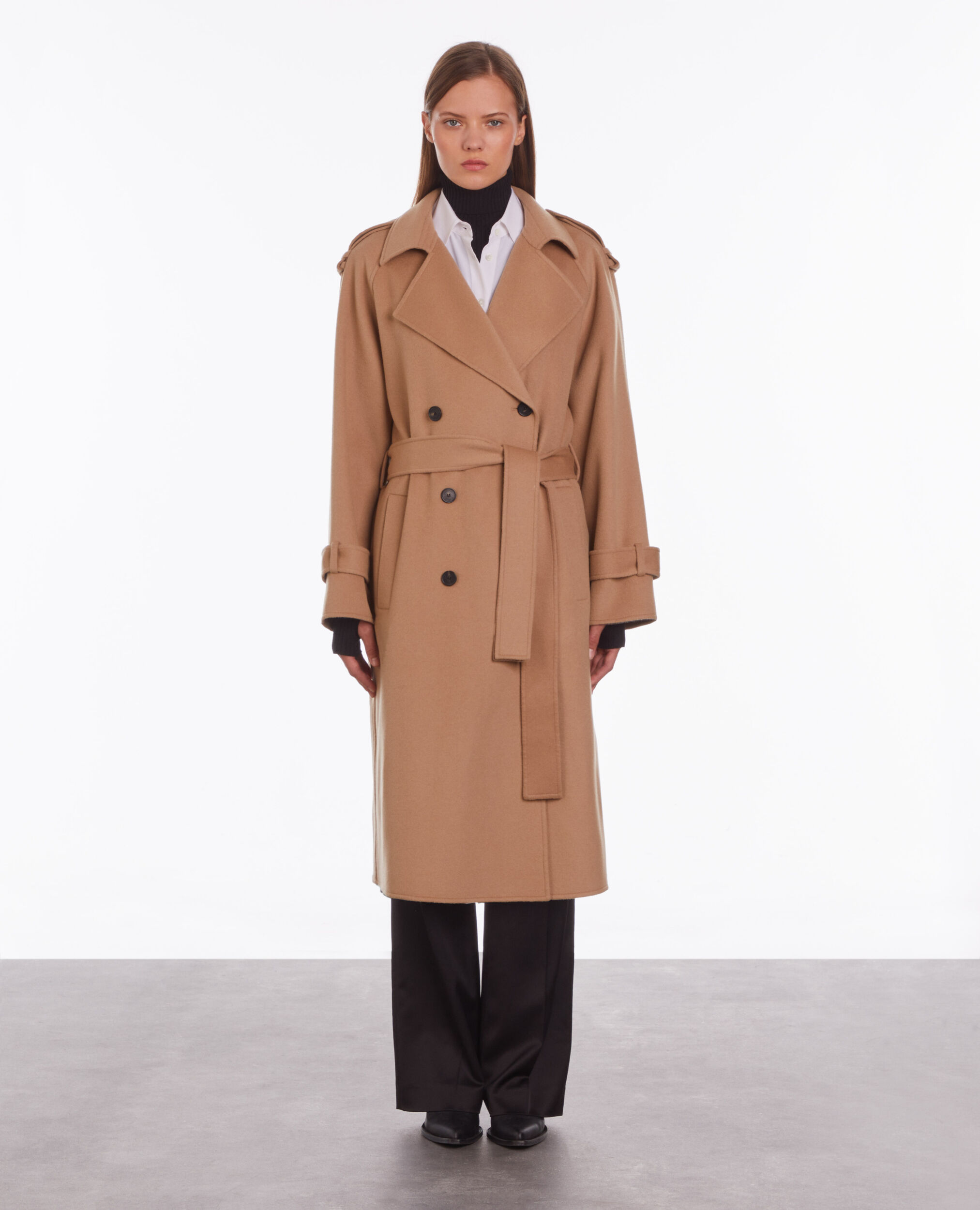 Long beige wool-blend coat CAMEL