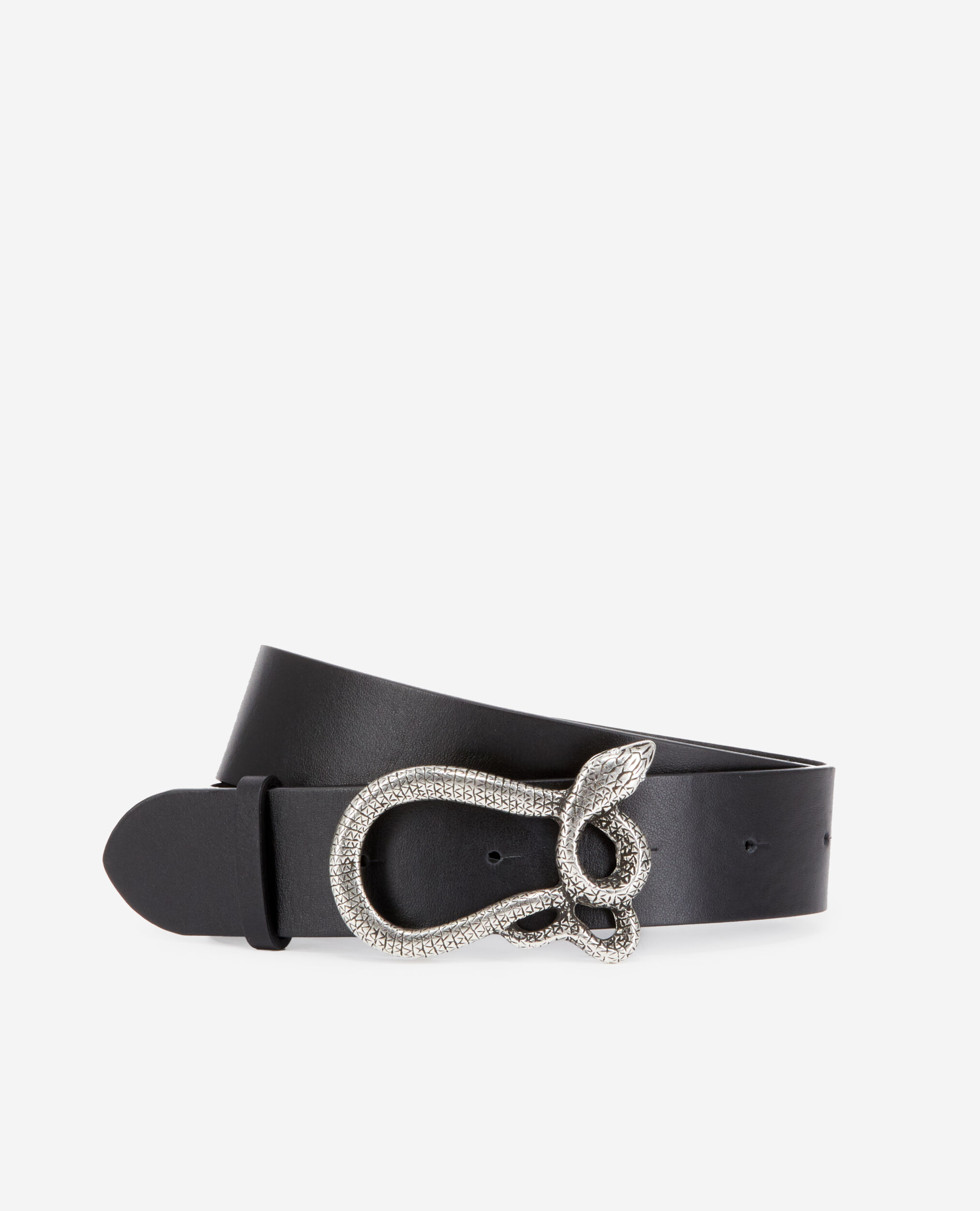Black leather belt with snake buckle BLACK