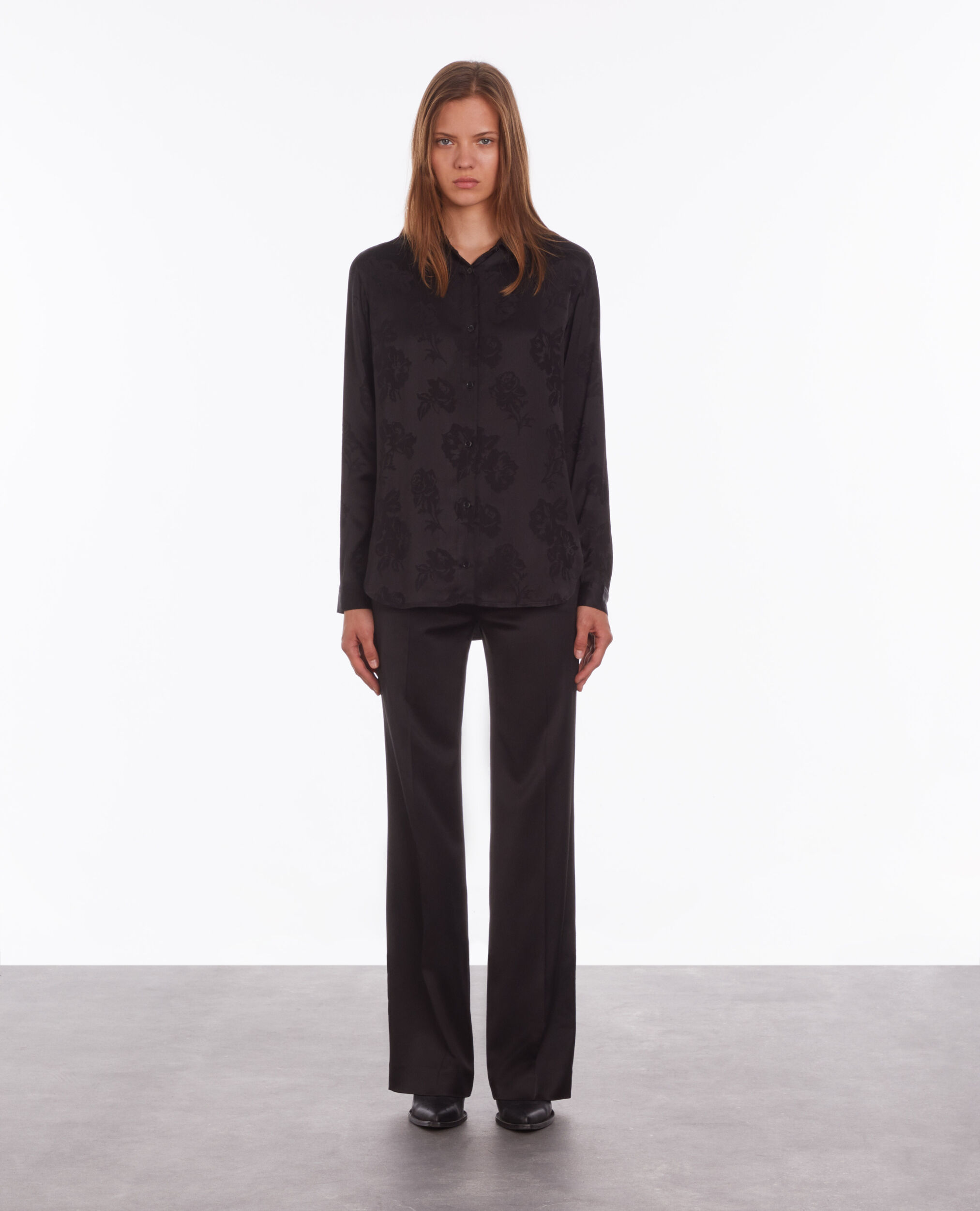 Black floral jacquard shirt BLACK