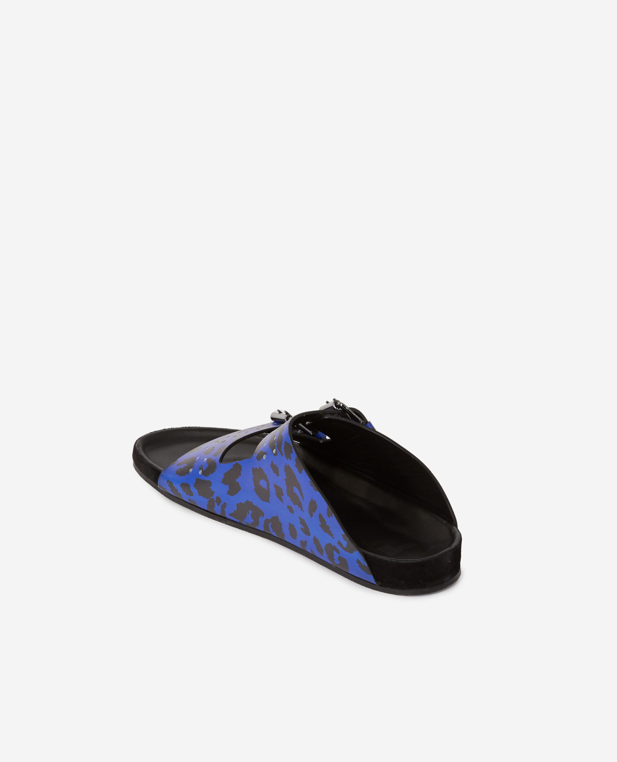 Blue leather leopard-print sandals BLUE