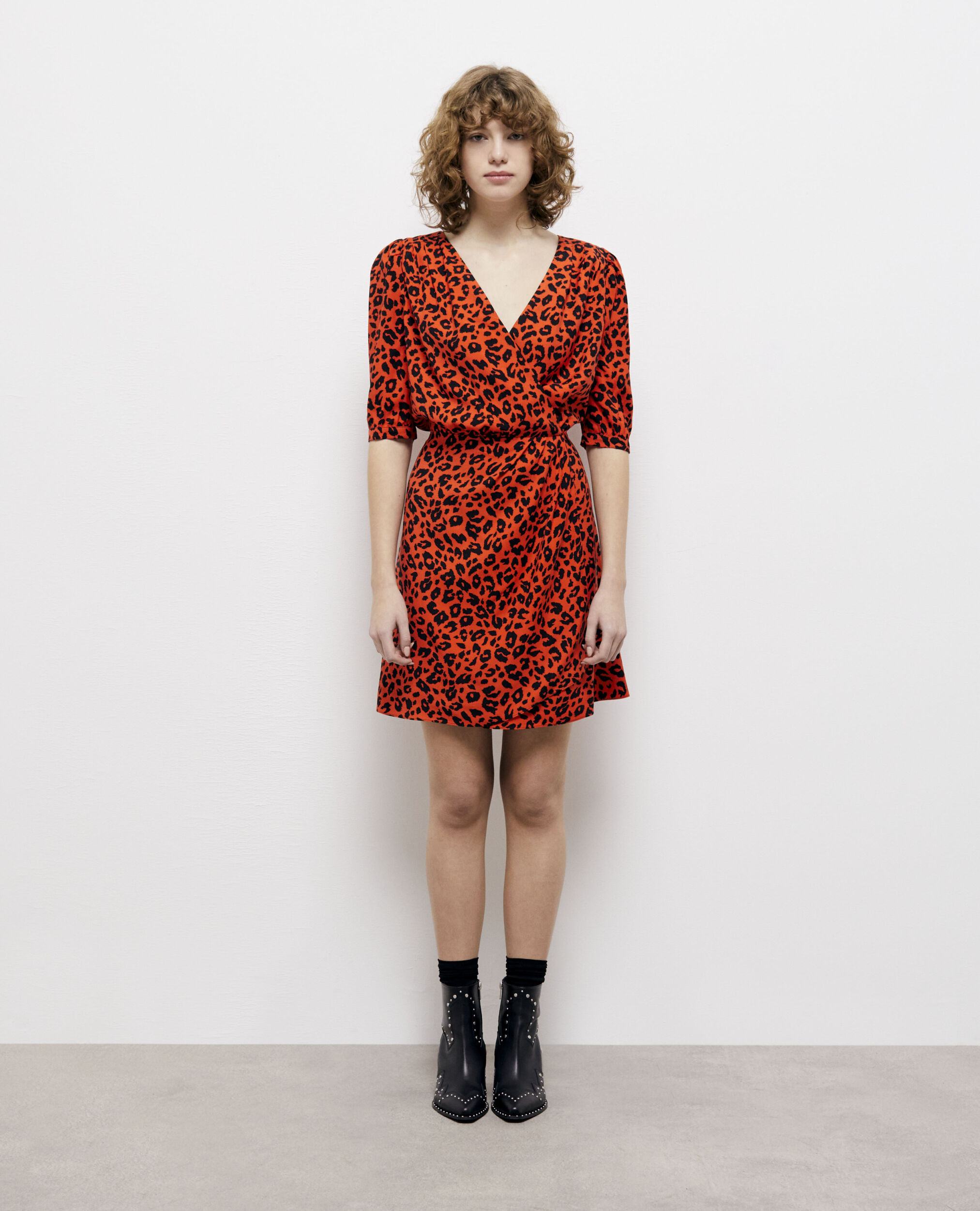 Leopard print short dress ORANGE - BLACK