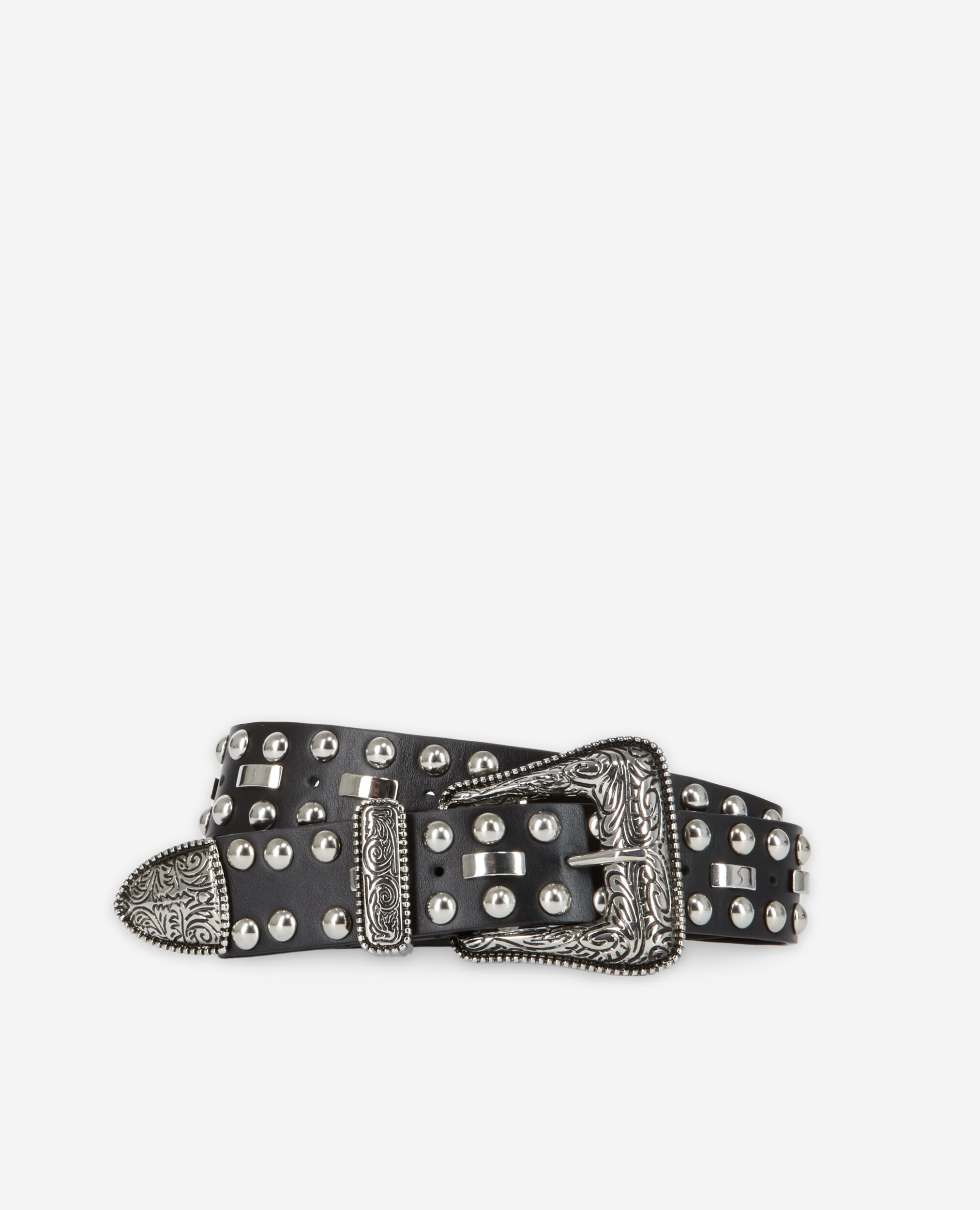 Black leather belt with studs BLACK