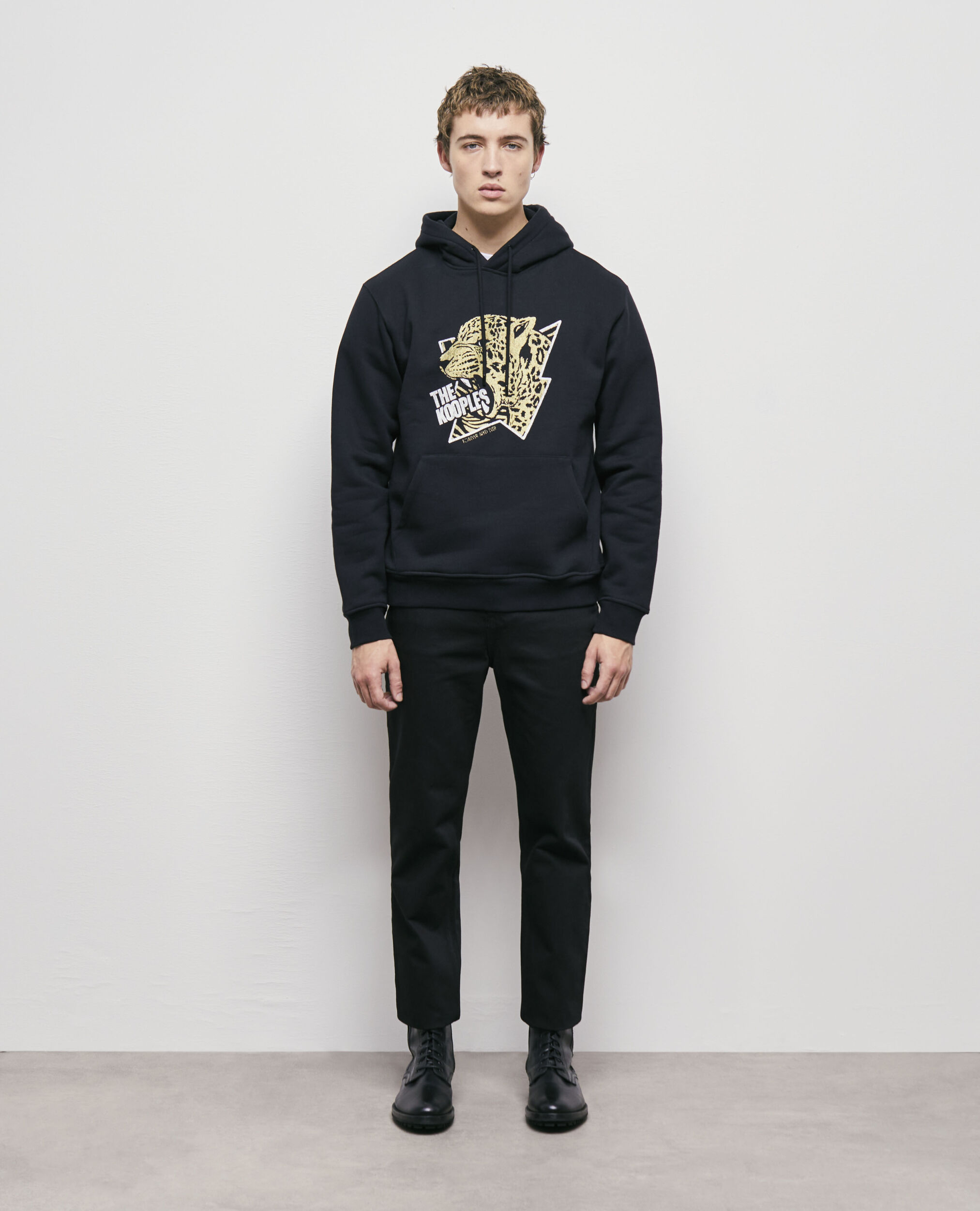 Hoodie with a tiger screen print BLACK-ANTIC GOLD