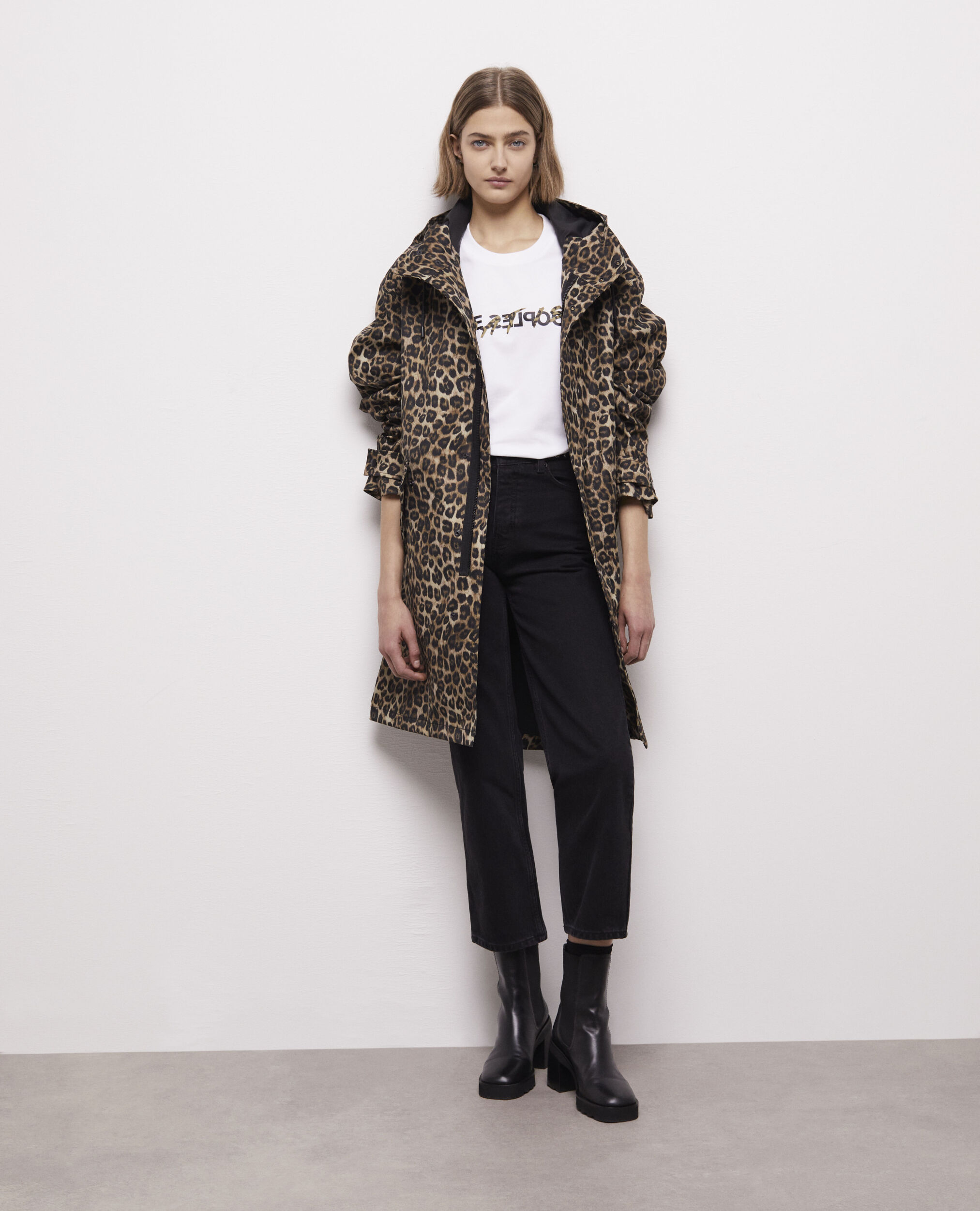 Long parka with leopard print hood LEOPARD